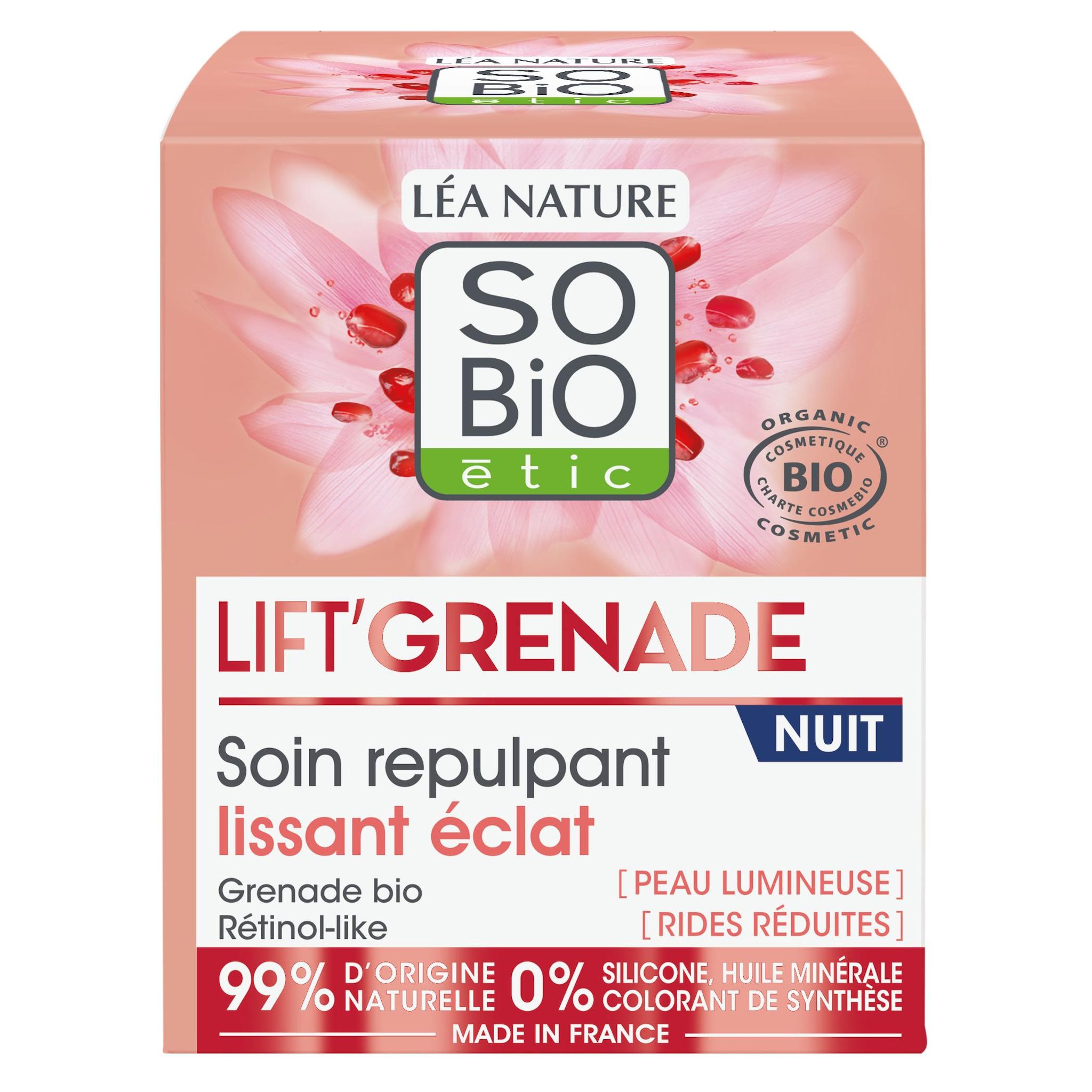 Voir la diapositive 3 : SO BIO ETIC Soin repulpant nuit lift'grenade lissant éclat 50ml