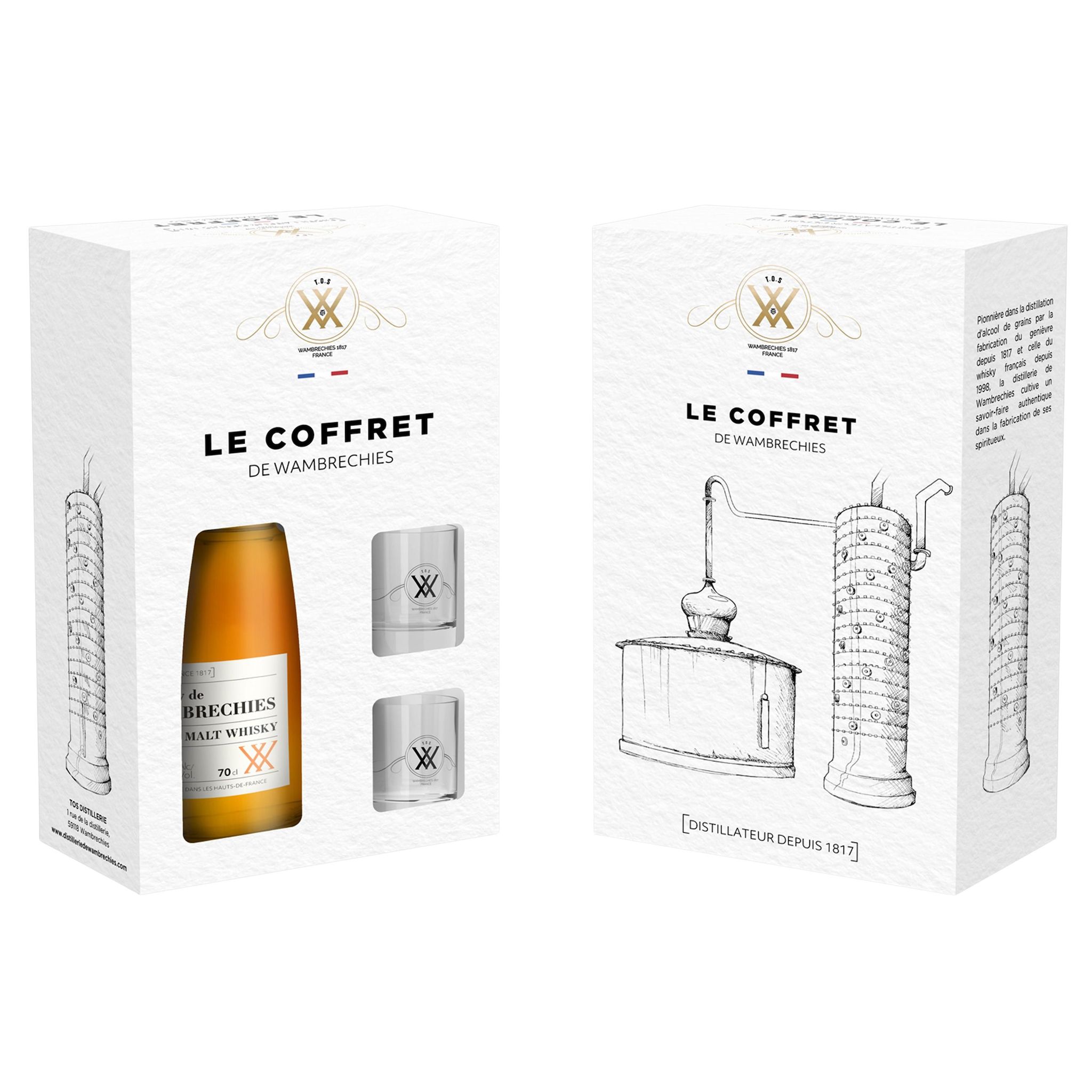 WAMBRECHIES Coffret de Wambrechies Whisky Single Malt 43% avec 2 verres 1 bouteille + 2 verres 70cl