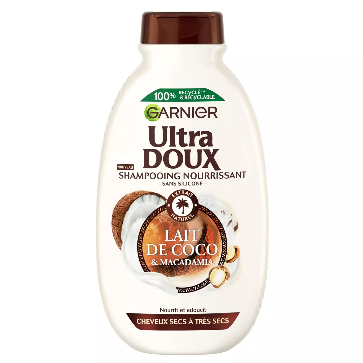 GARNIER ULTRA DOUX Shampooing nourrissant pour cheveux secs à très secs au lait de coco et macadamia 300ml