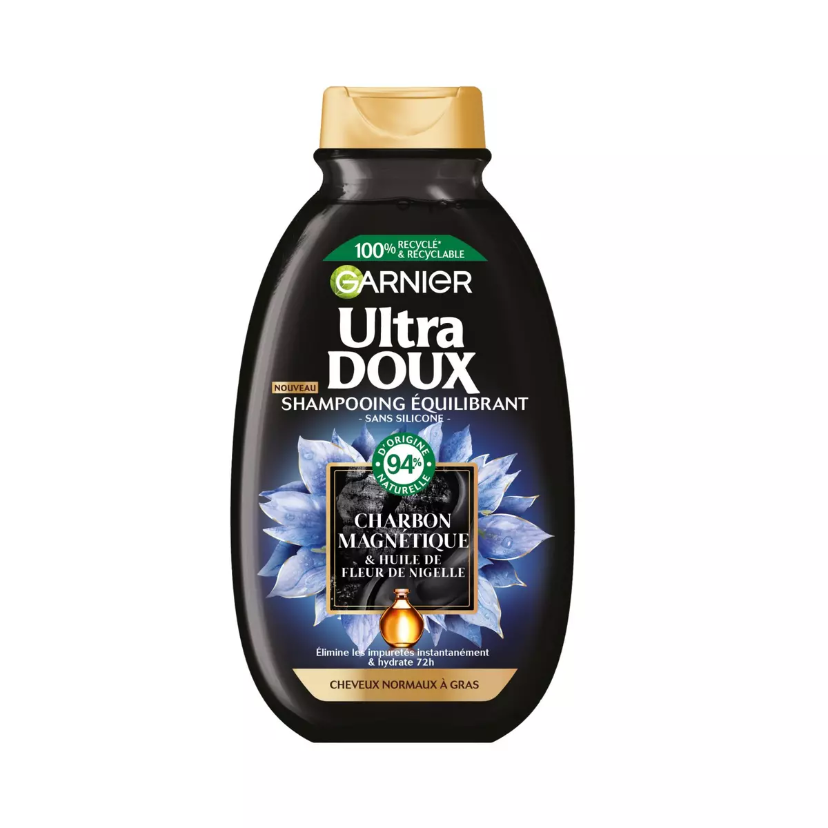 ULTRA DOUX Shampooing équilibrant charbon et huile de fleur de nigelle cheveux normaux à gras 250ml
