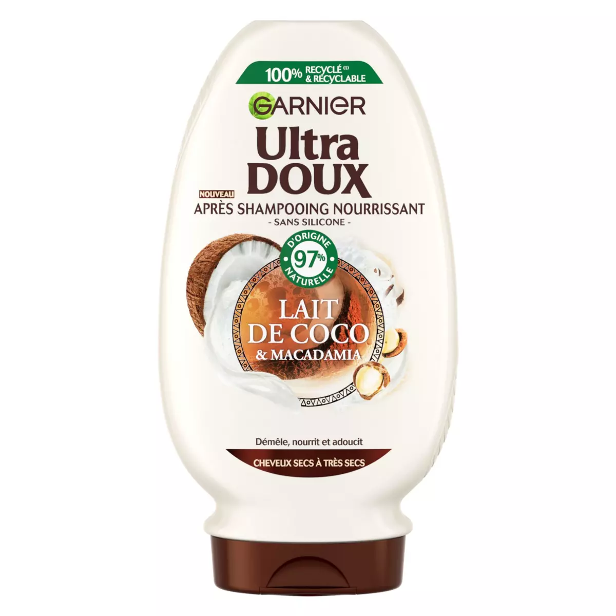 GARNIER ULTRA DOUX Après shampooing nourrissant pour cheveux secs lait de coco macadamia 250ml