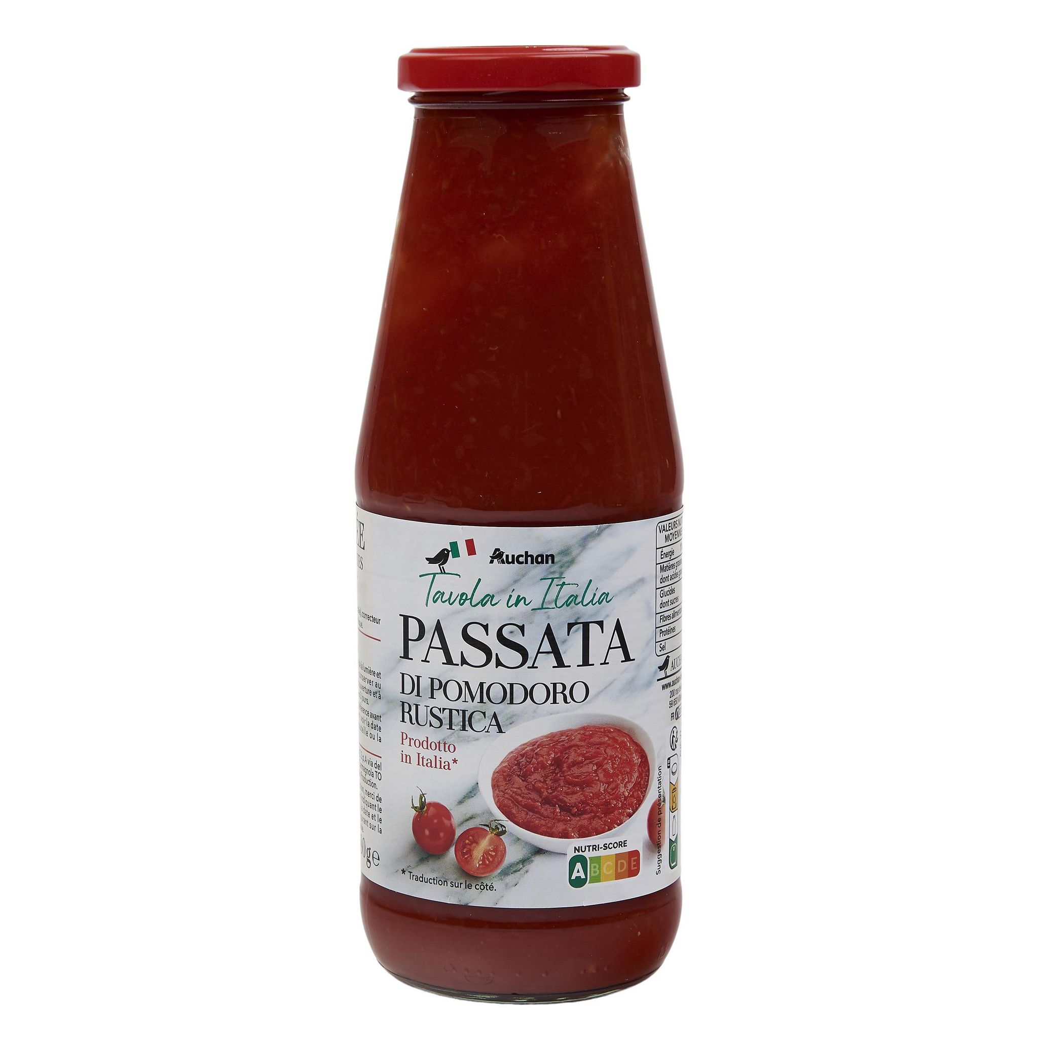 Voir la diapositive 2 : AUCHAN TAVOLA IN ITALIA Passata purée de tomates rustiques en bouteilles 680g