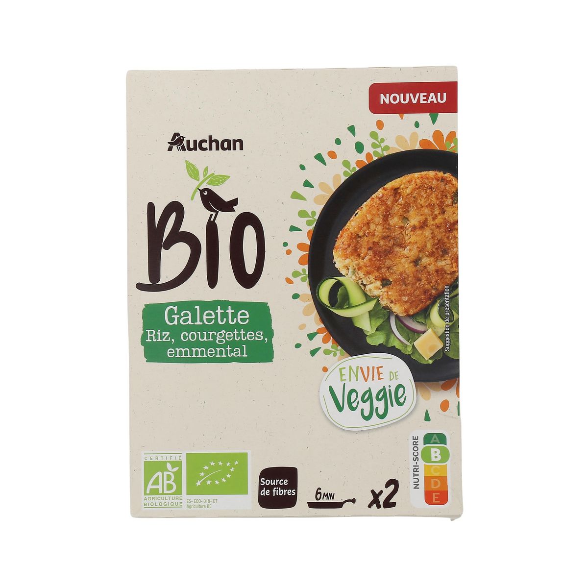 AUCHAN BIO Galette riz courgettes emmental 2 pièces 200g
