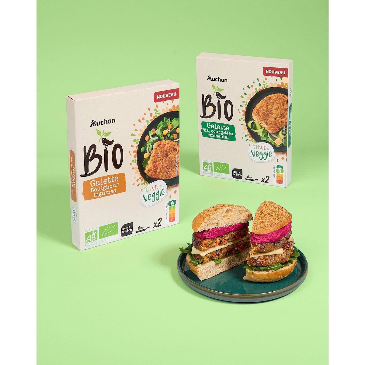 AUCHAN BIO Galette riz courgettes emmental 2 pièces 200g