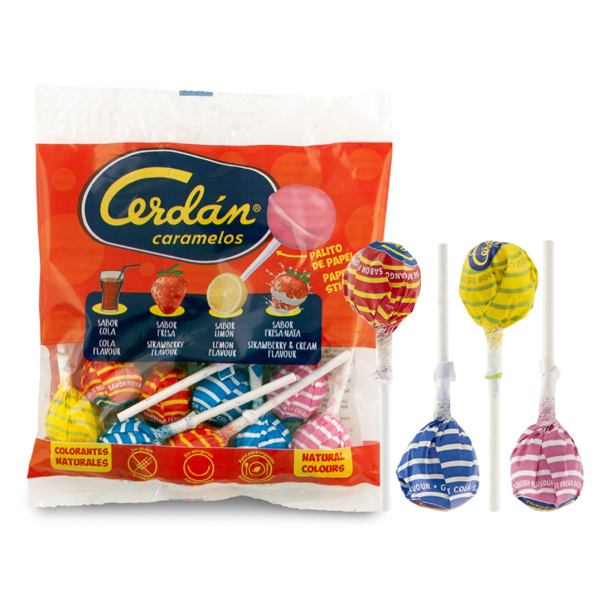 Assortiment de sucettes cola et fruits 144g