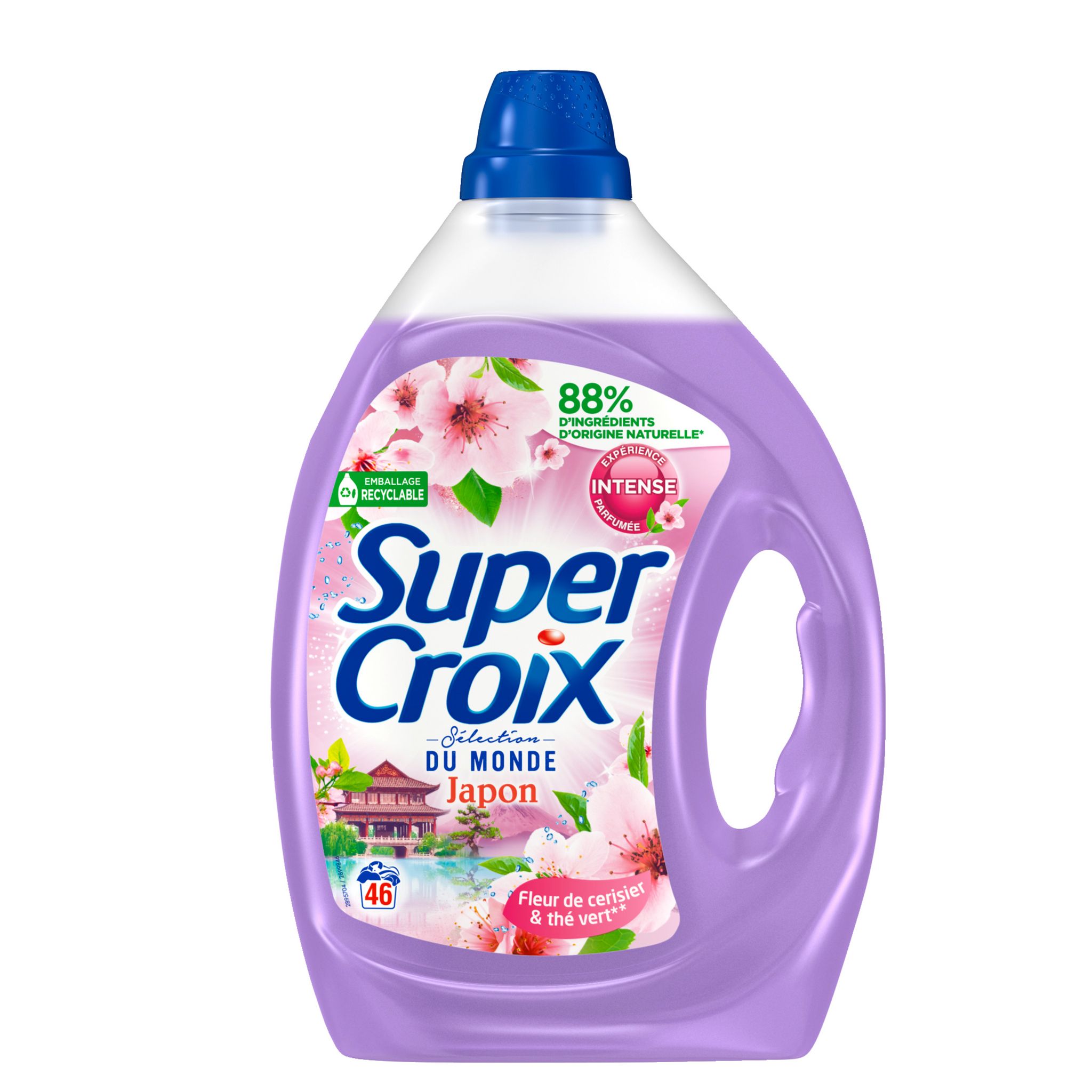 SUPER CROIX Lessive liquide fleur de cerisier et thé vert 46 lavages 2.07l
