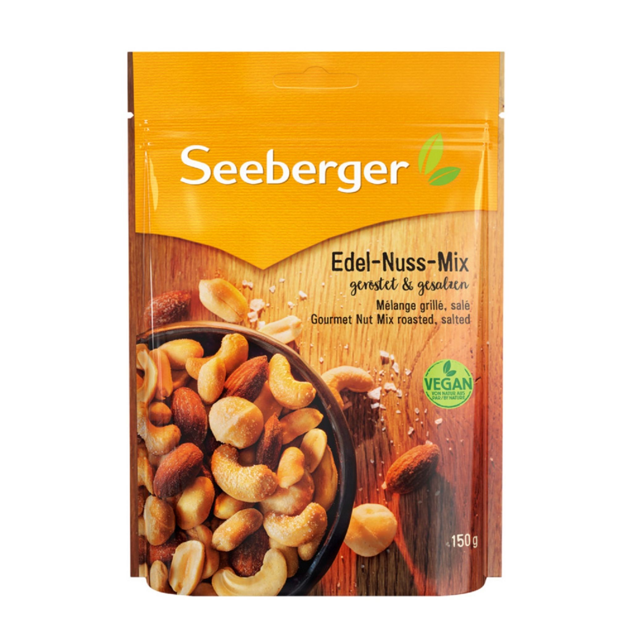 Voir la diapositive 1 : SEEBERGER Mélange grillé salé cacahuètes noix de cajous amandes et noix de macadamia 150g