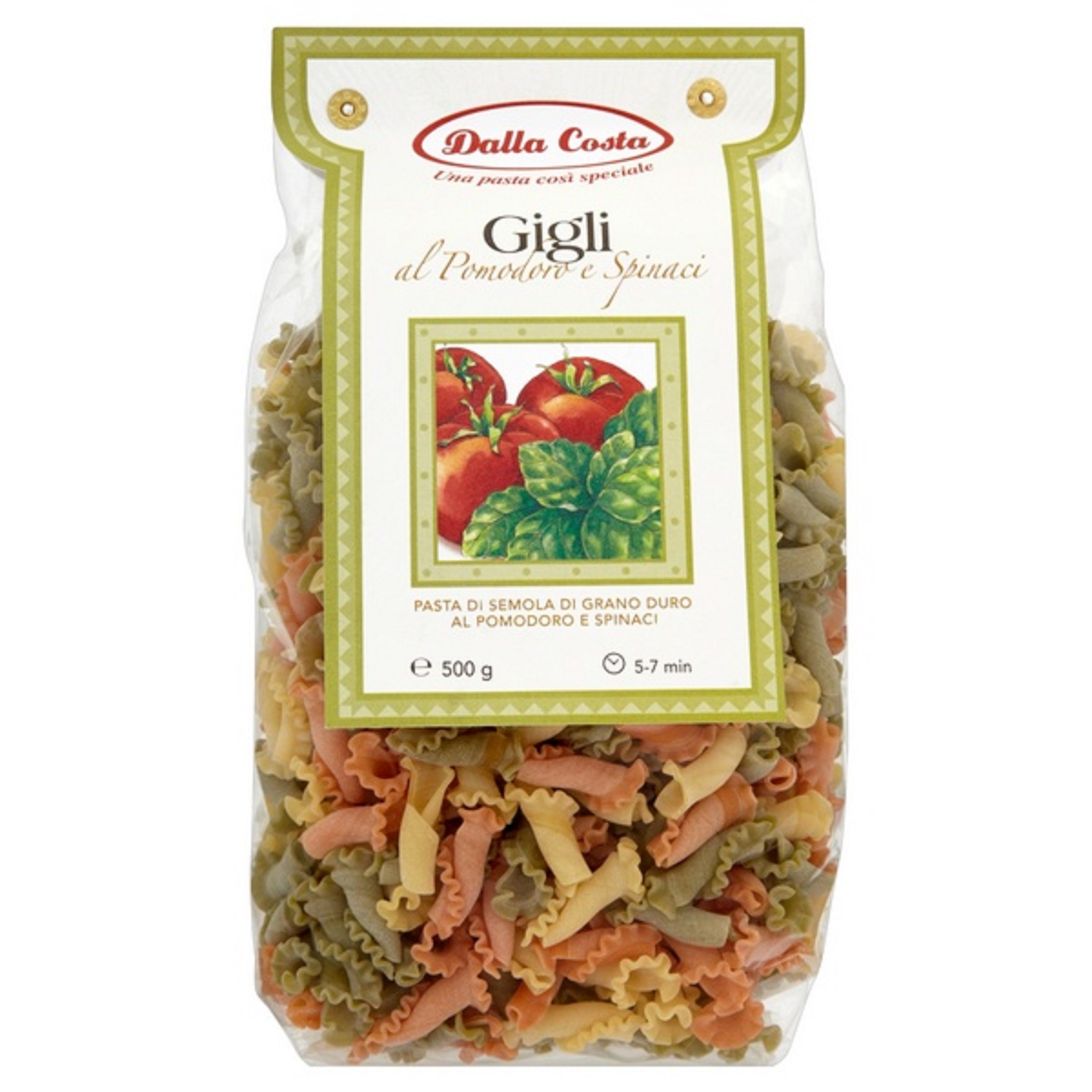 DALLA COSTA Pâtes Gigli de semoule de blé dur à la tomate et aux épinards 500g