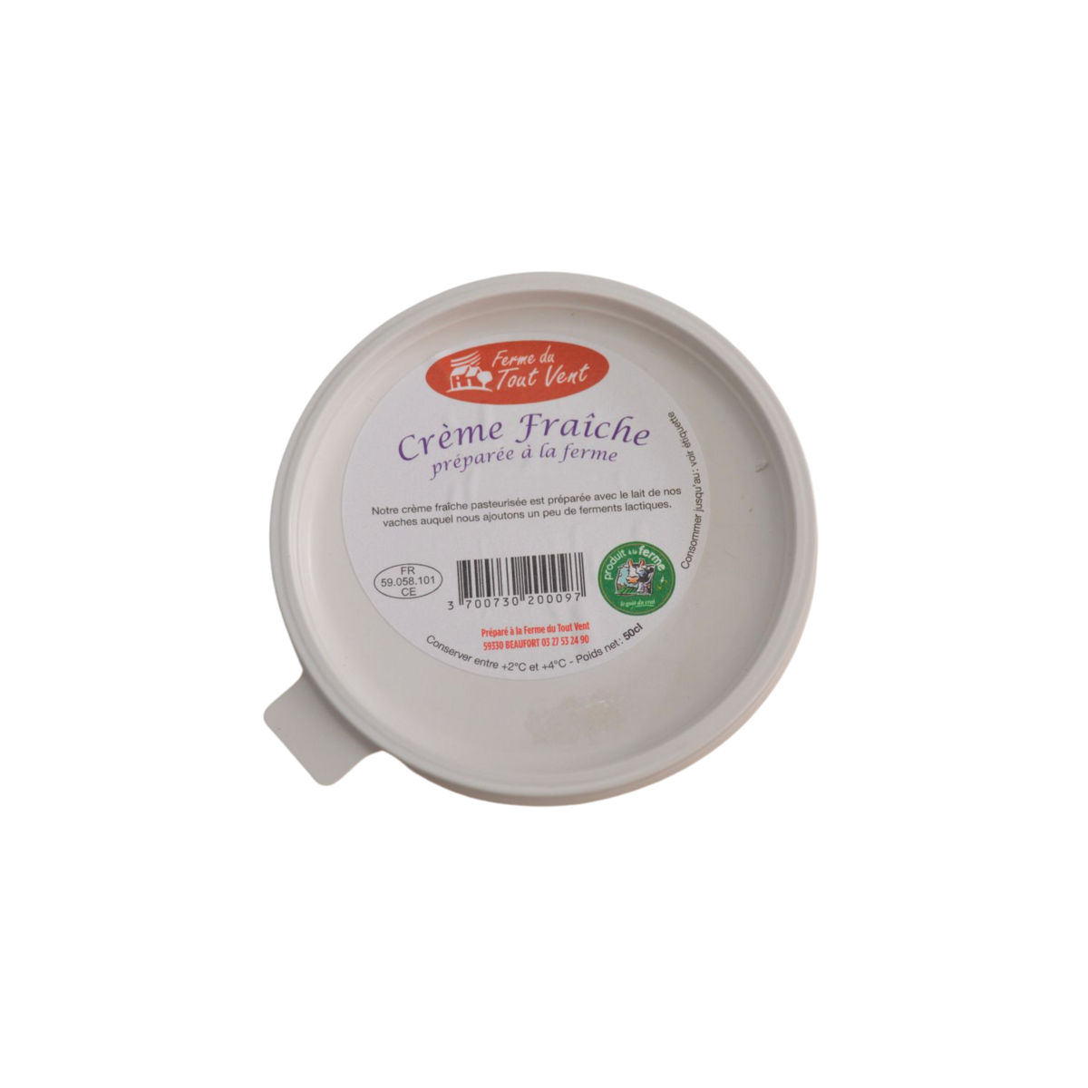 FERME DU TOUT VENT Crème fraîche épaisse fermière pasteurisée 25cl