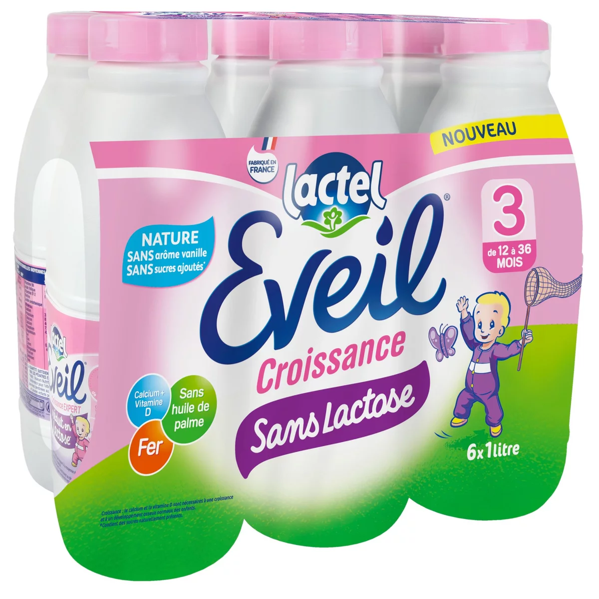 LACTEL Eveil 3 lait de croissance liquide sans lactose dès 12 mois 6x1l pas cher Auchan.fr