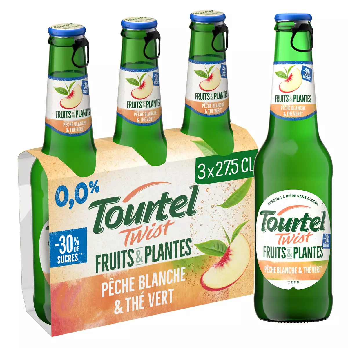 TOURTEL TWIST Bière sans alcool 0.0% aromatisée pêche blanche et thé vert 3x27.5cl