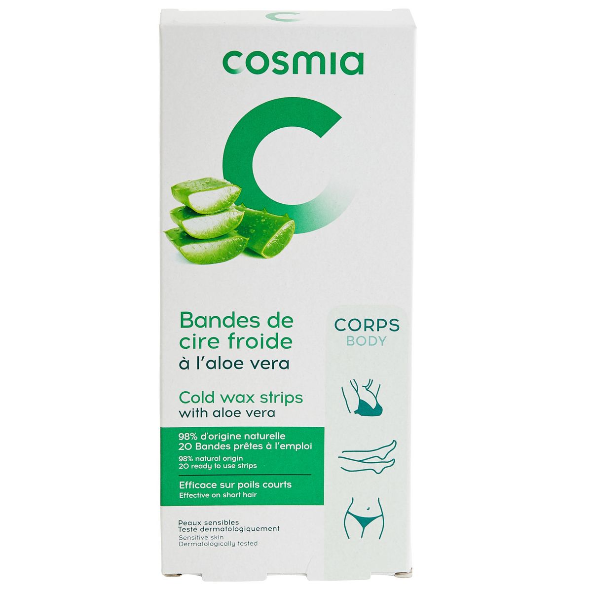 COSMIA Bandes de cire froide corps peaux sensibles 20 bandes