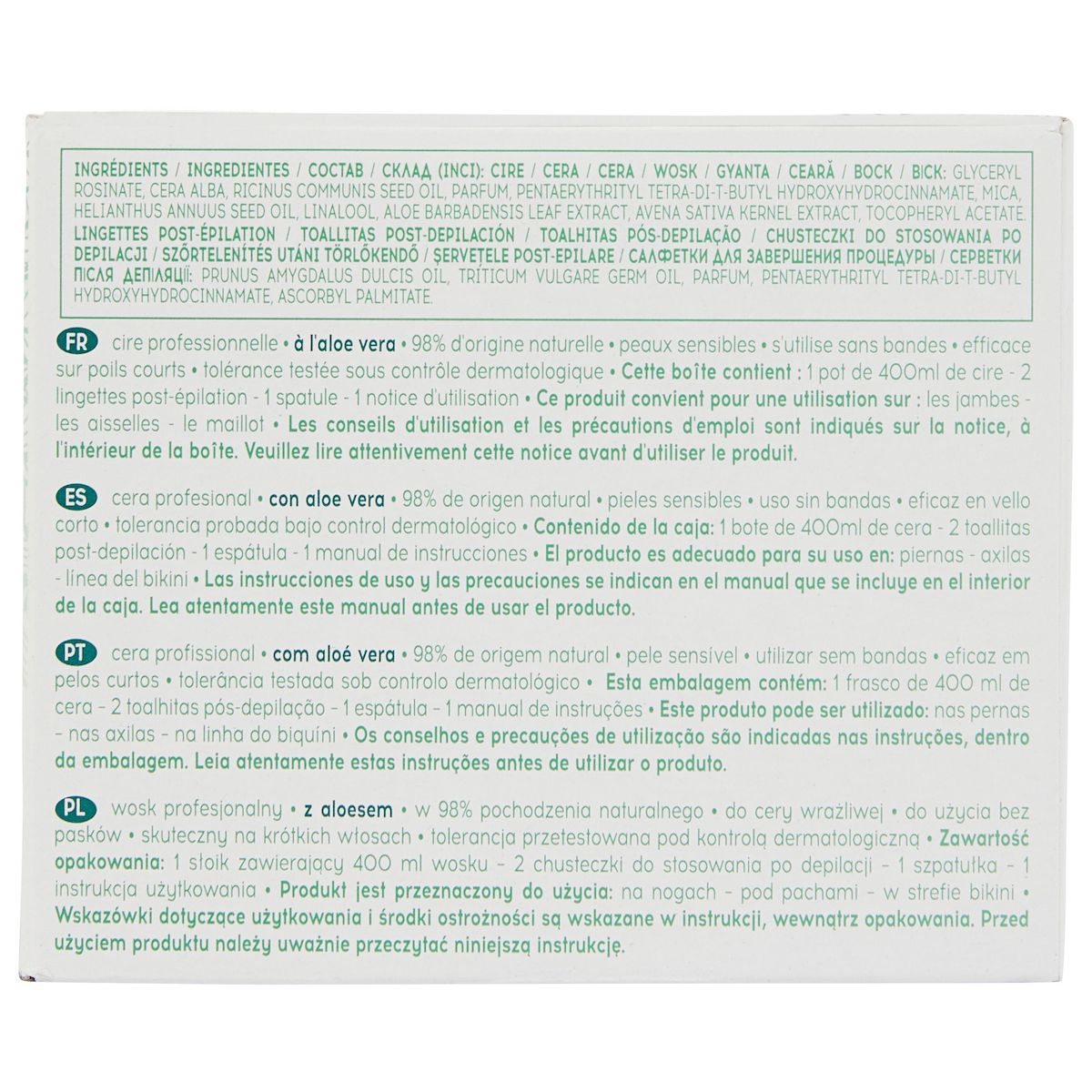 COSMIA Cire professionnelle à l'aloe vera pour peaux sensibles corps 400ml