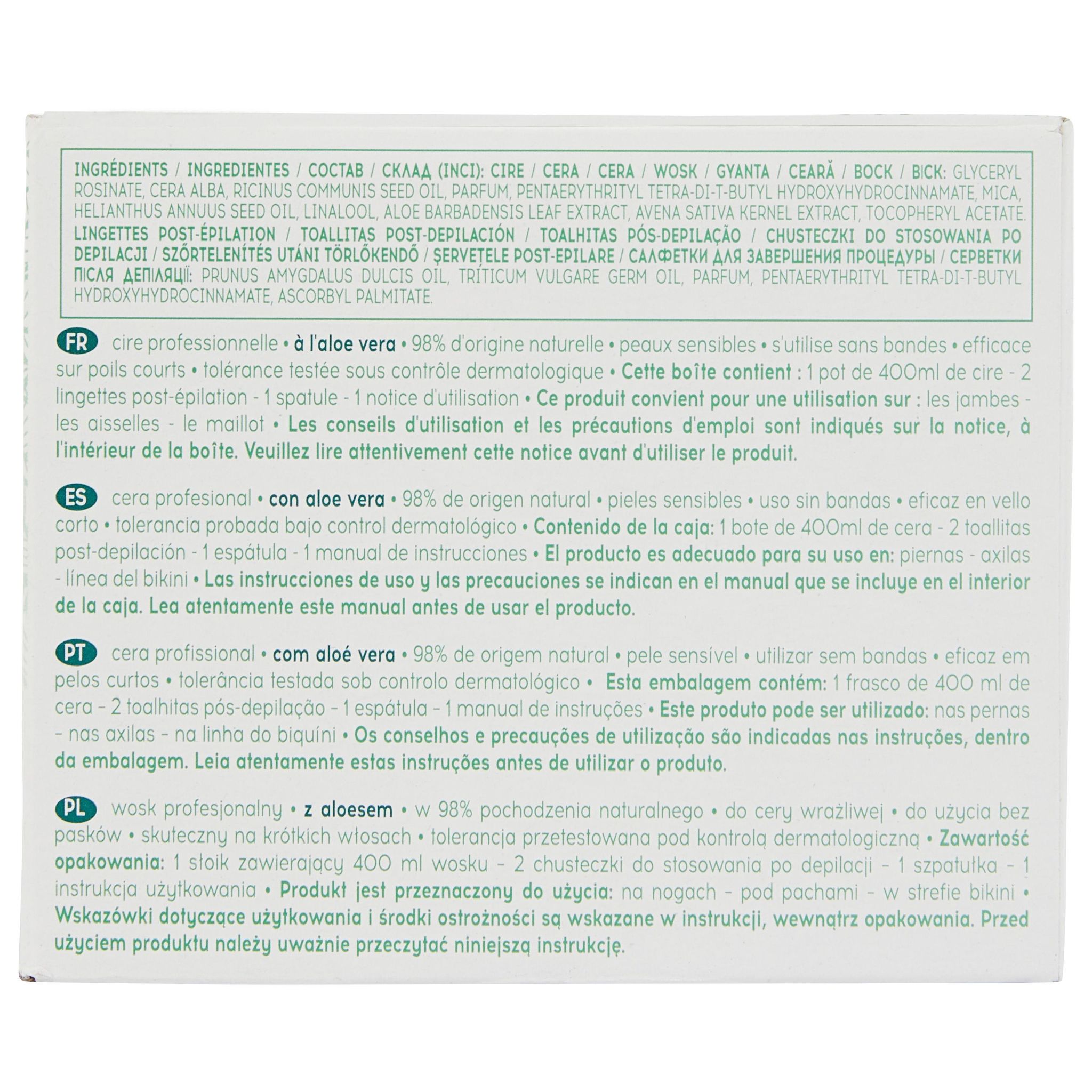 Voir la diapositive 5 : COSMIA Cire professionnelle à l'aloe vera pour peaux sensibles corps 400ml