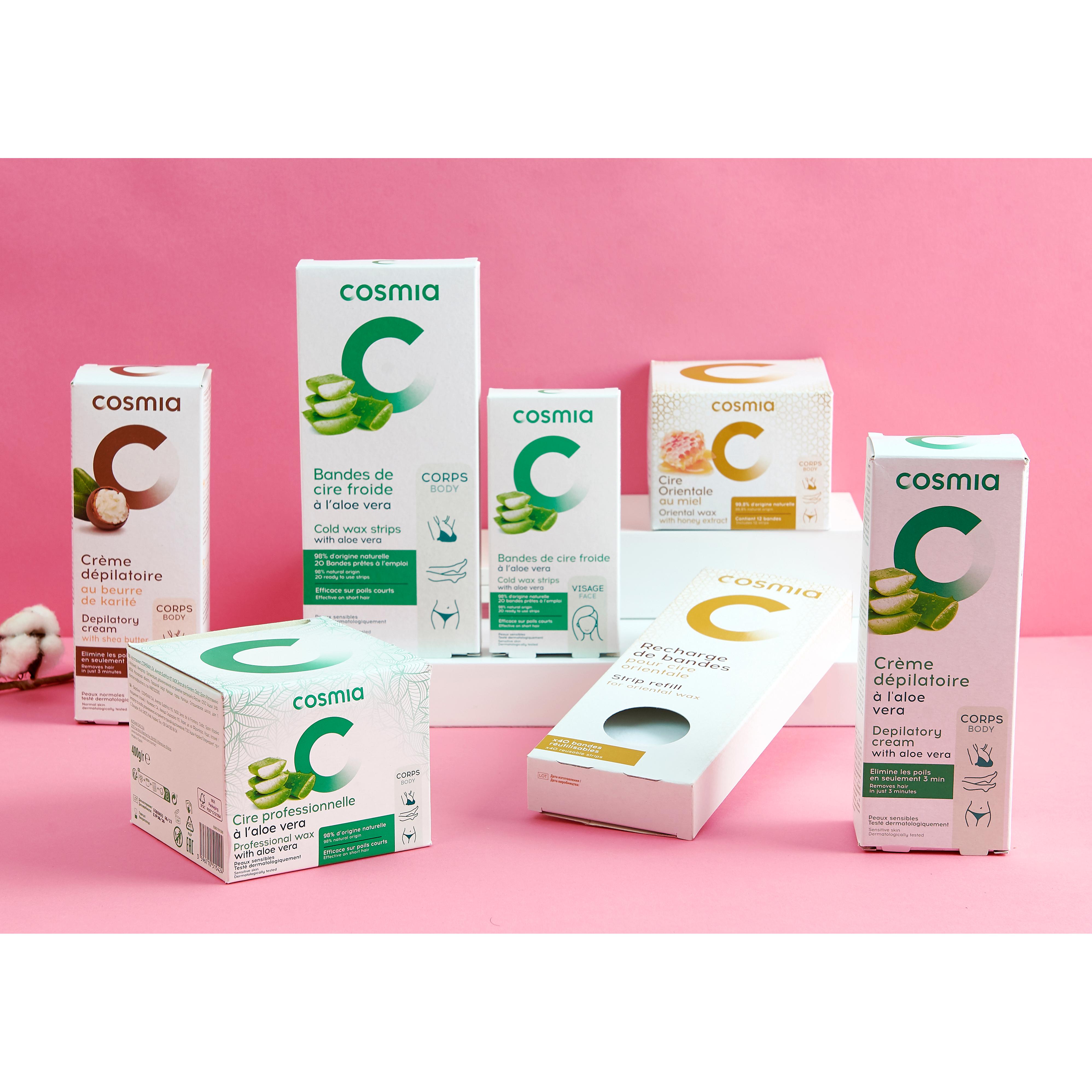 Voir la diapositive 2 : COSMIA Crème dépilatoire peaux sensibles à l'aloe vera 200ml