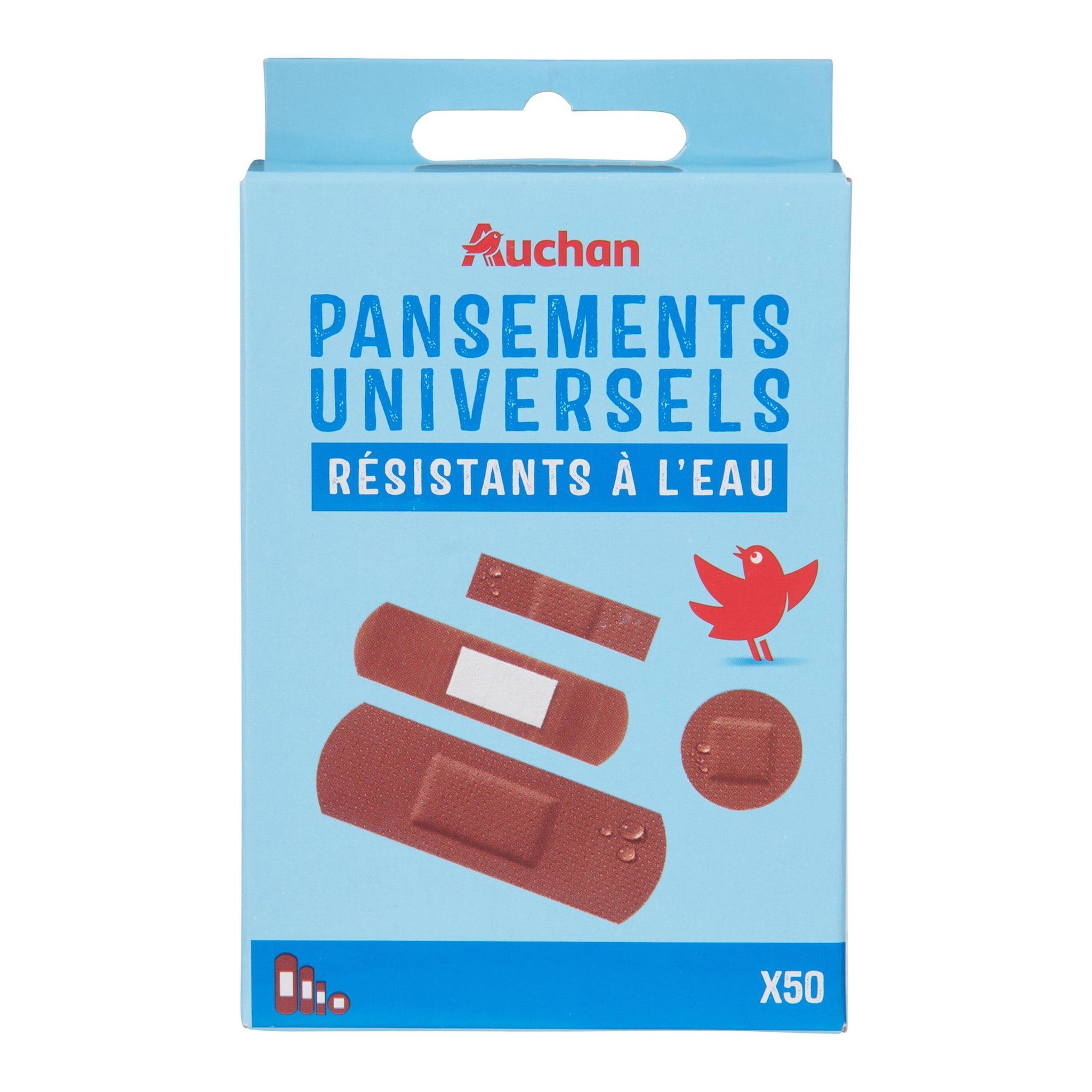 Voir la diapositive 2 : AUCHAN Pansements multi-tailles, multi-usages 50 pièces