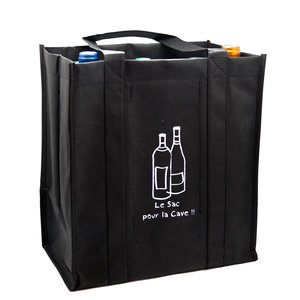 Sac à Bouteilles Réutilisable Pour 6 Bouteilles De Vin - En Plastique Noir, Dimensions 27x18x27 Cm, Avec Poignée - Idéal Fêtes, Voyages, Pique-niques