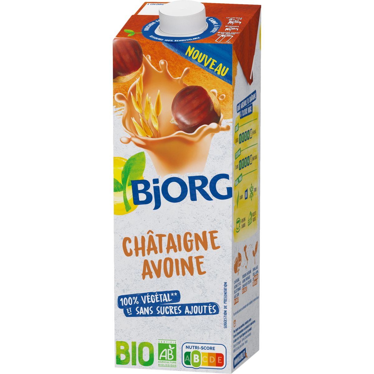 BJORG Boisson bio à base de châtaigne et d'avoine en brique 1l