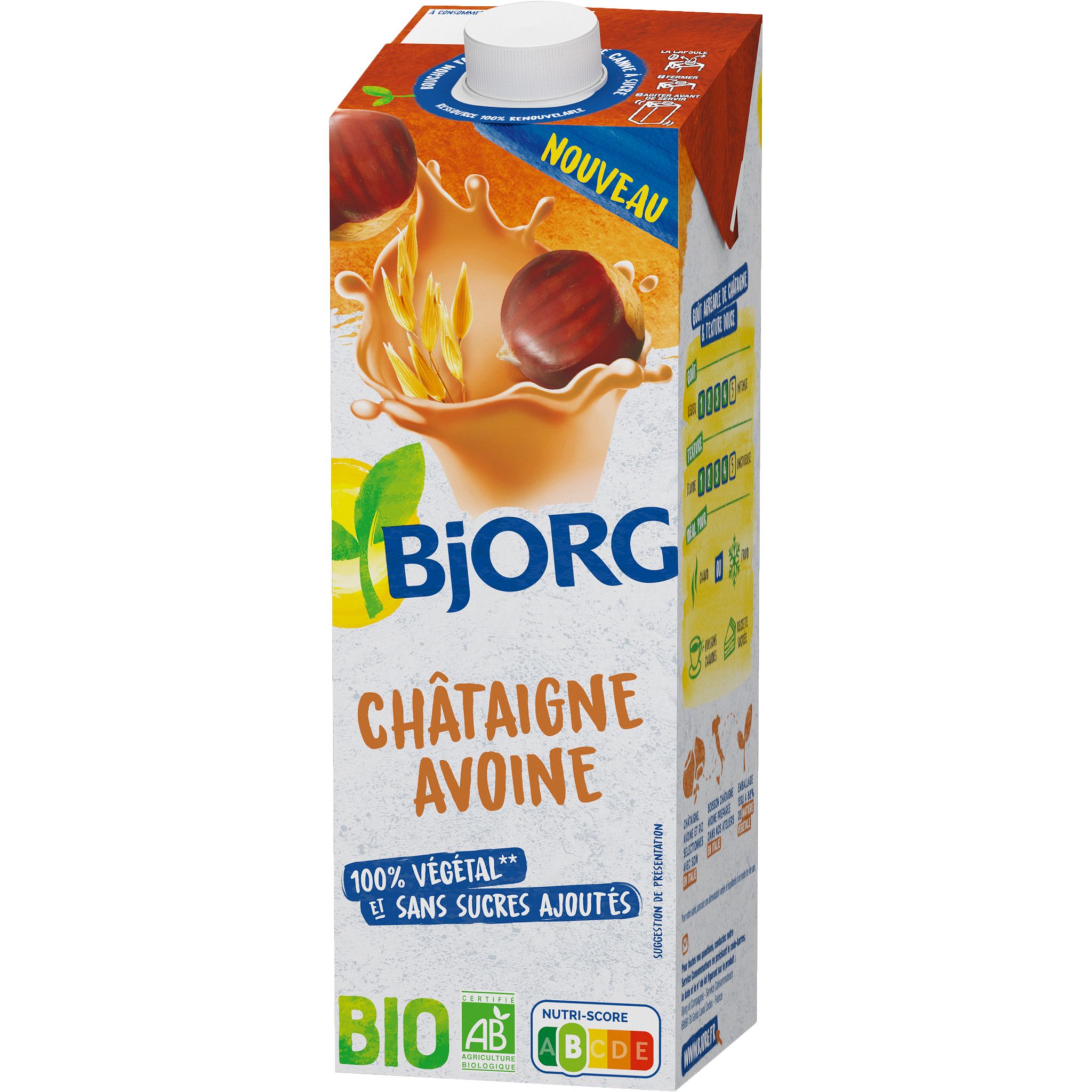Voir la diapositive 2 : BJORG Boisson bio à base de châtaigne et d'avoine en brique 1l