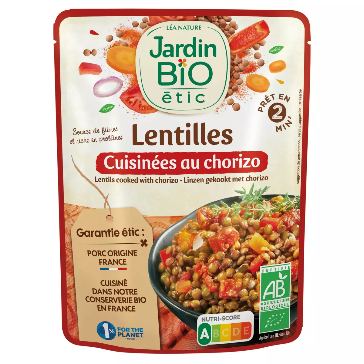 JARDIN BIO ETIC Lentilles cuisinées au chorizo bio 250g