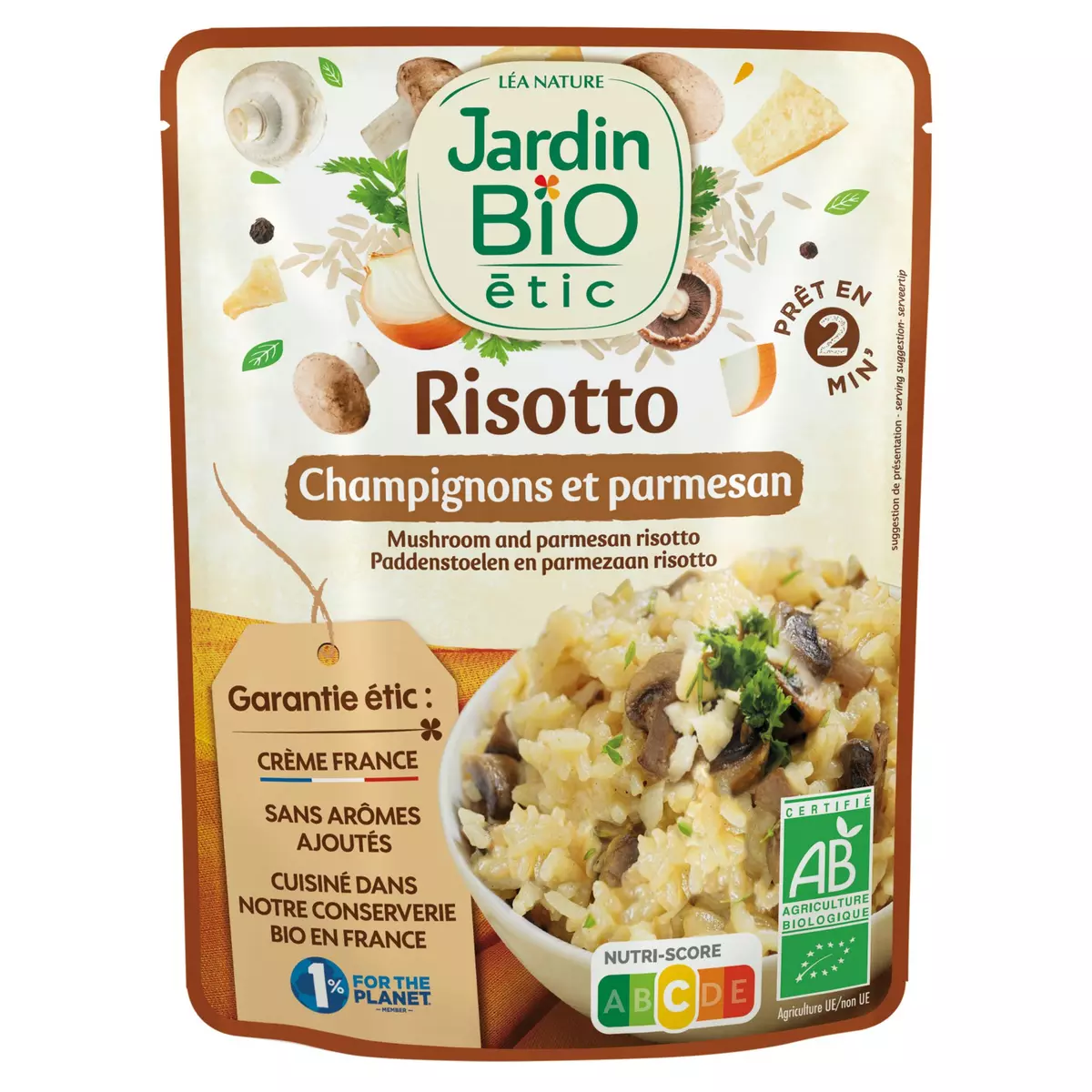 JARDIN BIO ETIC Risotto champignons et parmesan sachet express 1 personne 220g