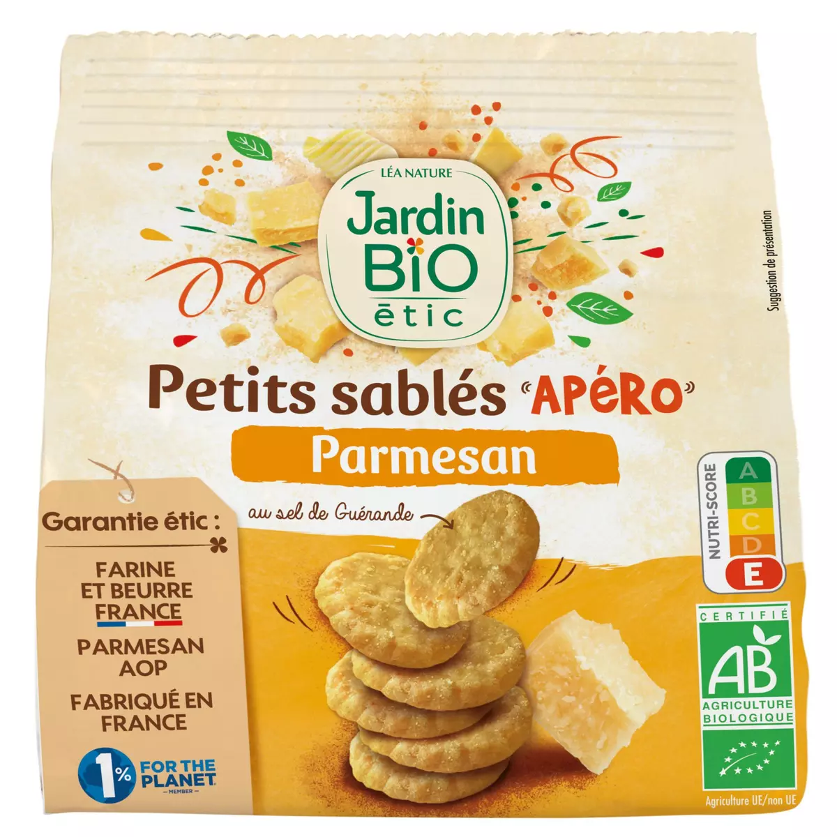 JARDIN BIO ETIC Petits sablés Apéro parmesan au sel de Guérande 100g