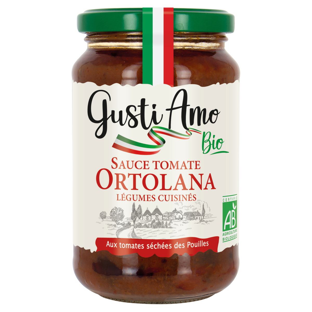 GUSTI AMO Sauce tomate Ortolana bio légumes cuisinés aux tomates séchées des Pouilles 350g