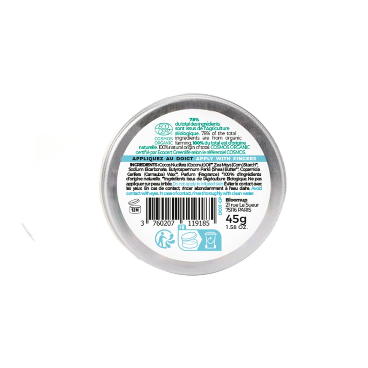 ENERGIE FRUIT Déodorant solide en crème 48h parfum monoï bio vegan & sans sels d'aluminium 45g