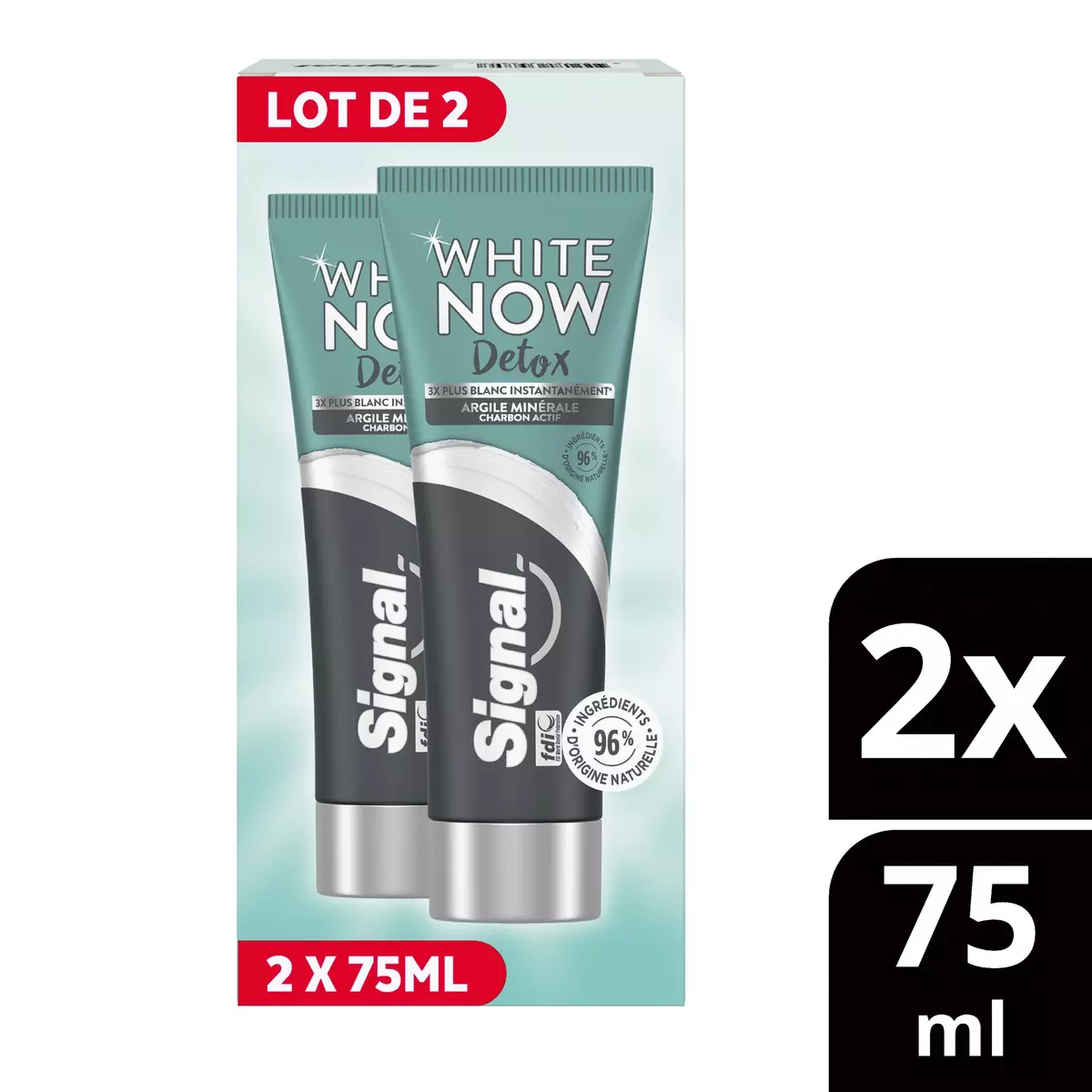 SIGNAL White Now Dentifrice charbon actif 2x75ml