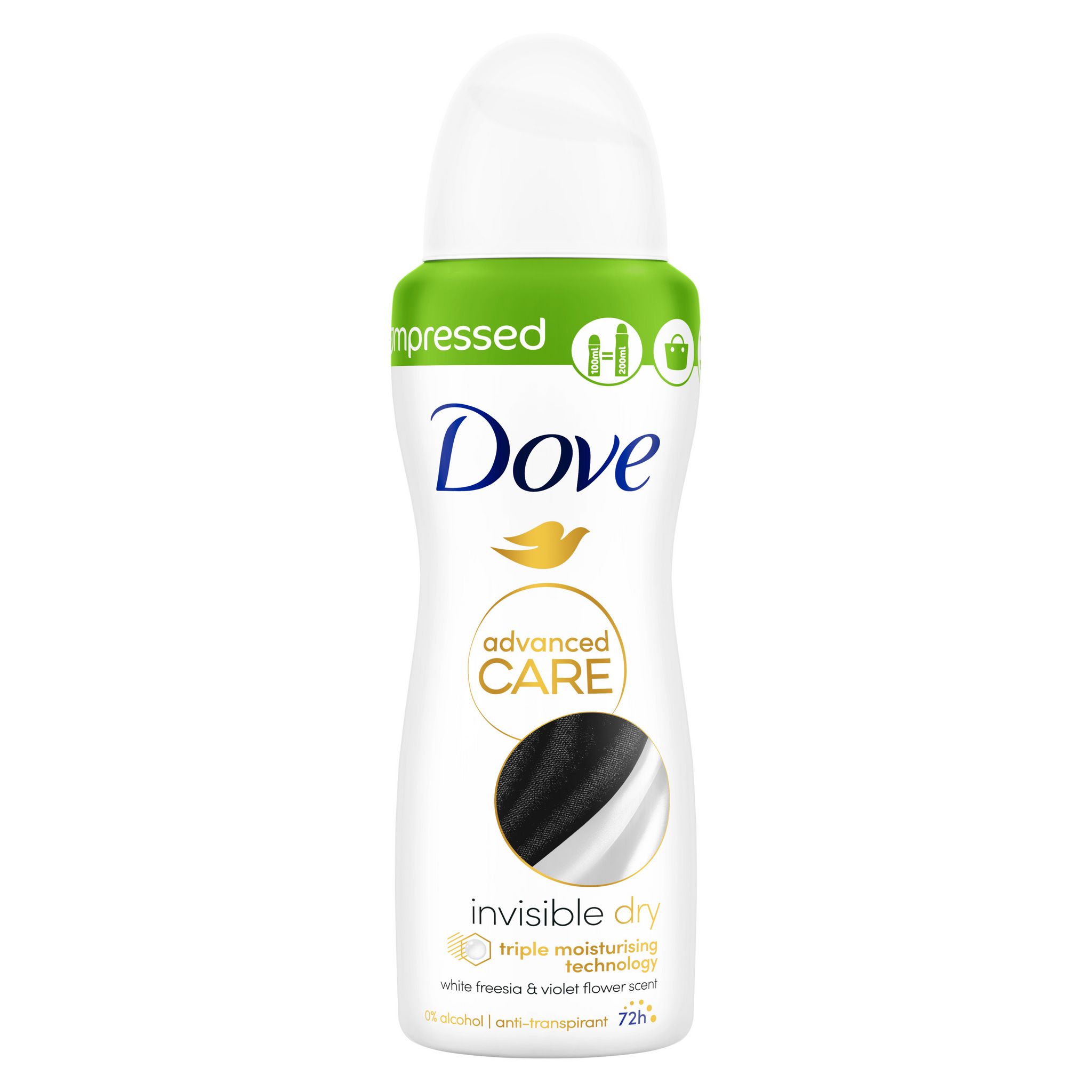 Voir la diapositive 2 : DOVE Déodorant spray compressé anti-transpirant 72h 100ml