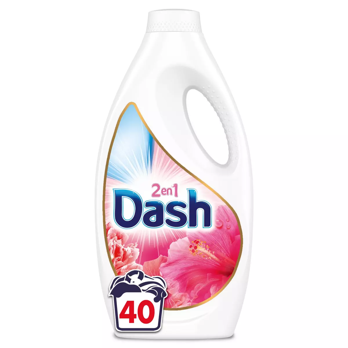 DASH Lessive liquide 2 en 1 pivoine et hibiscus 40 lavages 1.8l