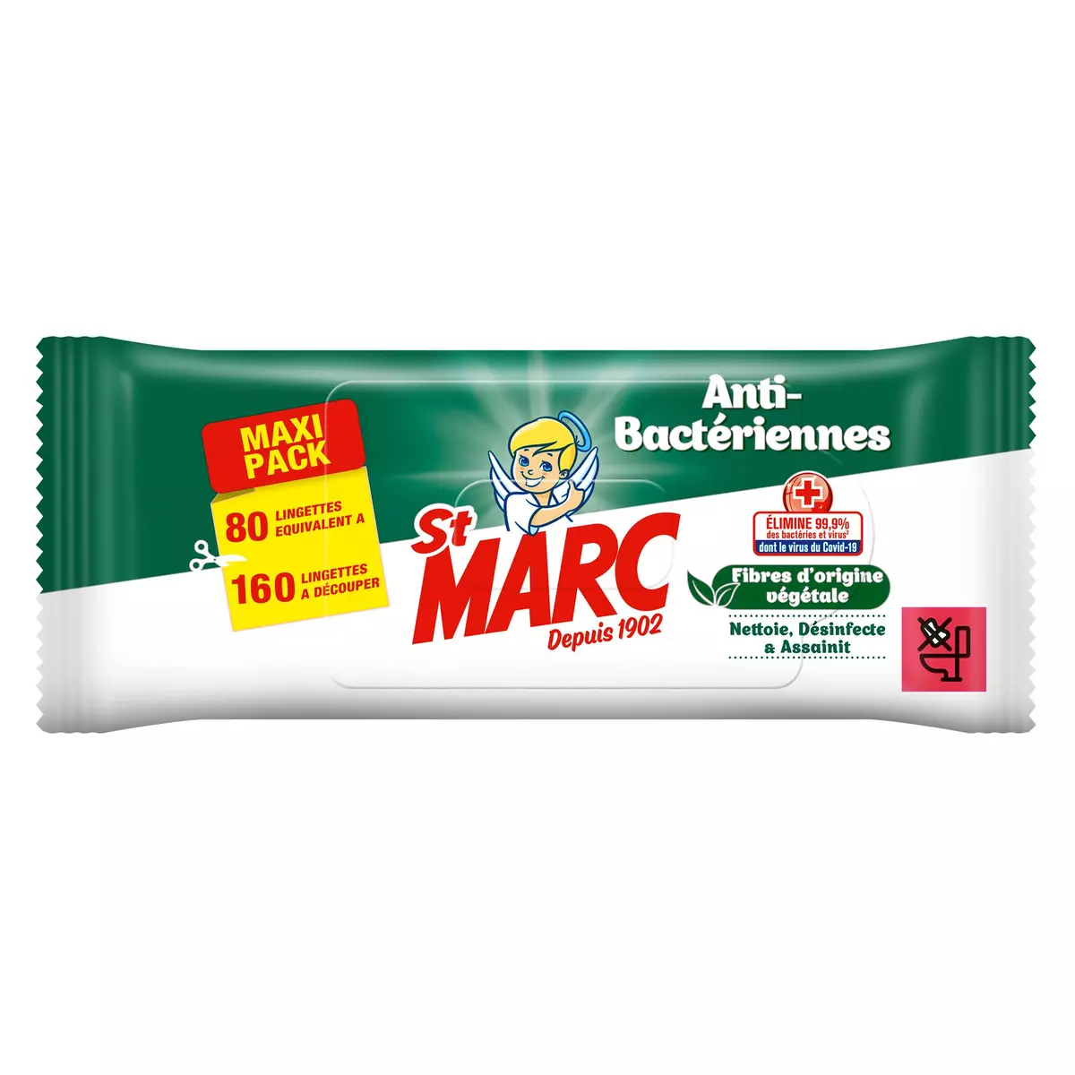 ST MARC Lingettes nettoyantes désinfectantes anti-bactériennes = 160 lingettes normales 80 lingettes