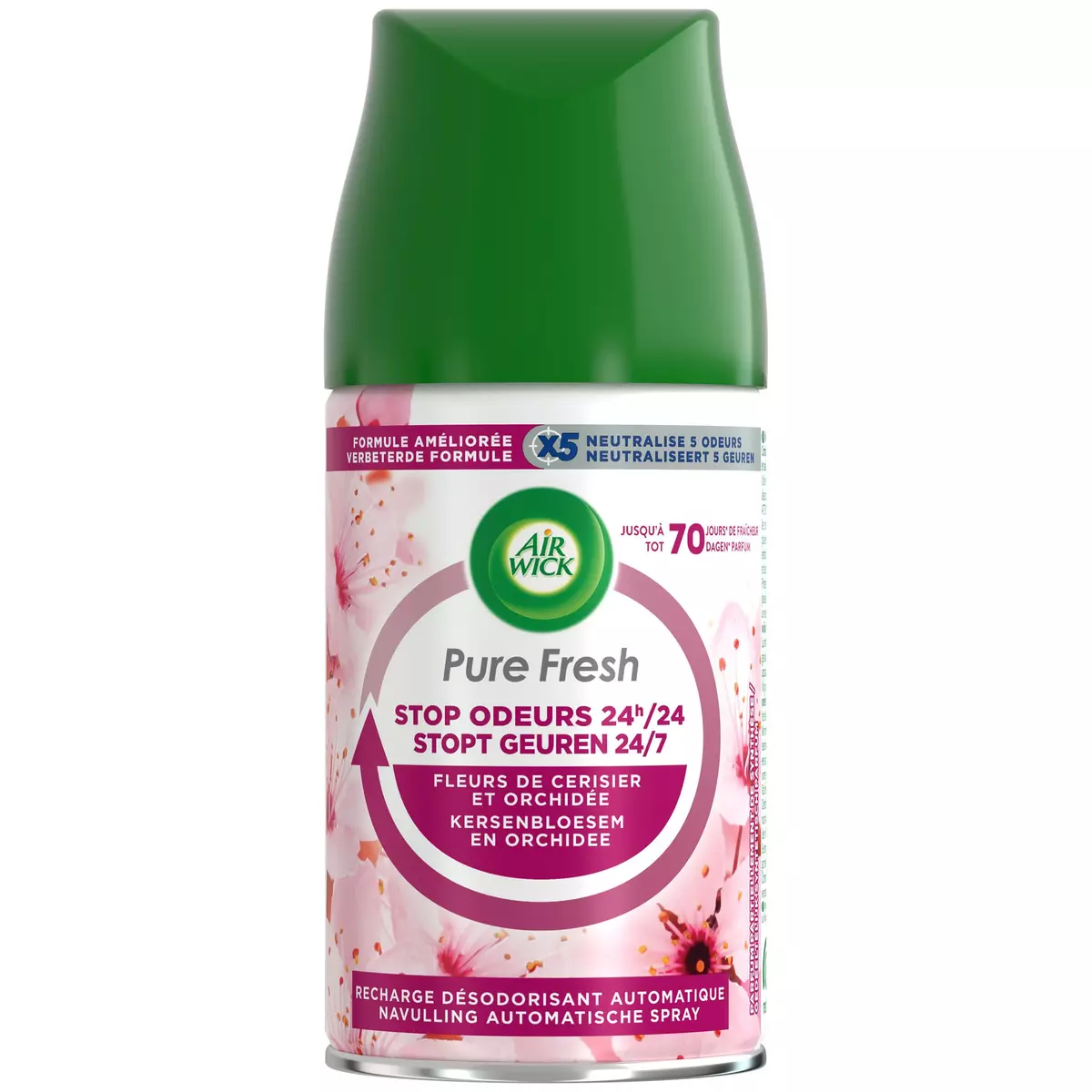 AIR WICK Recharge diffuseur spray désodorisant automatique Pure fresh parfum fleurs de cerisier et orchidée 250ml