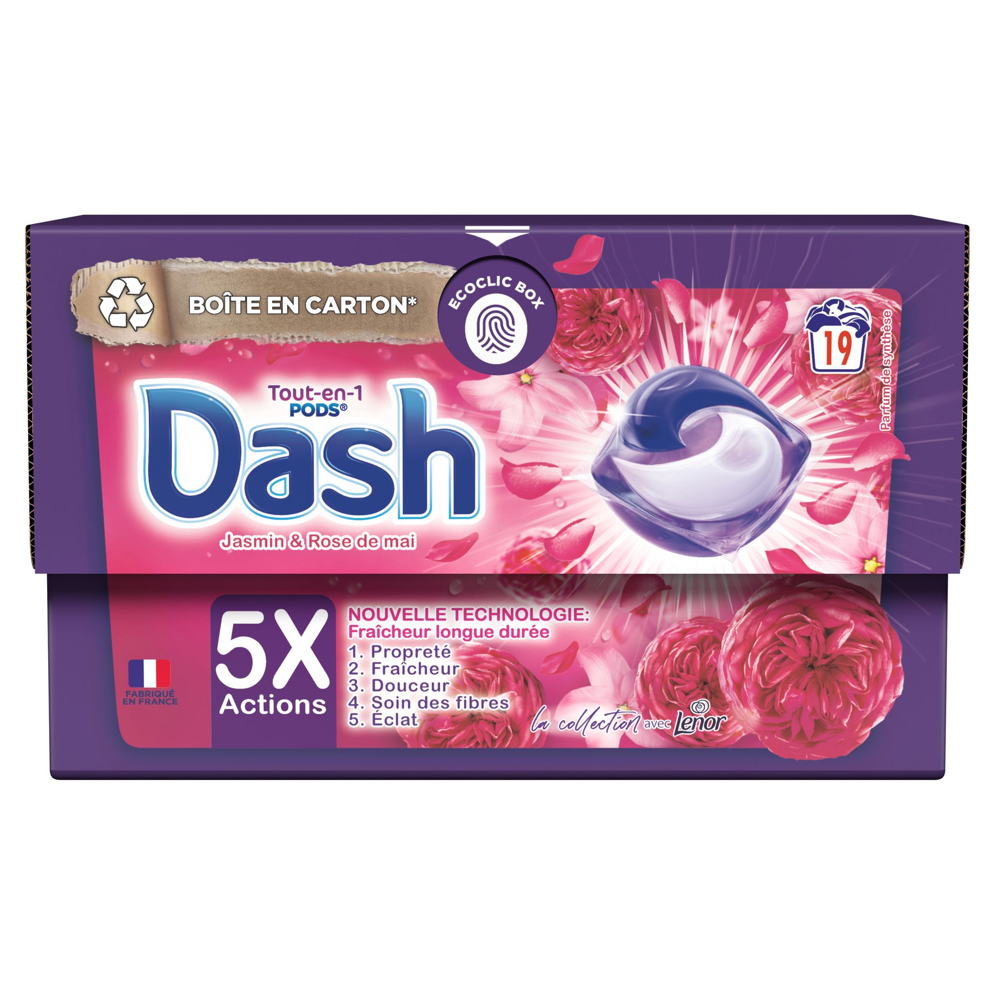 DASH Pods Lessives capsules tout en 1 jasmin et rose de mai 19 capsules ...