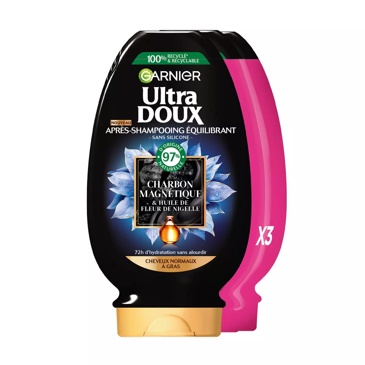 ULTRA DOUX Après shampooing charbon magnétique 3x200ml