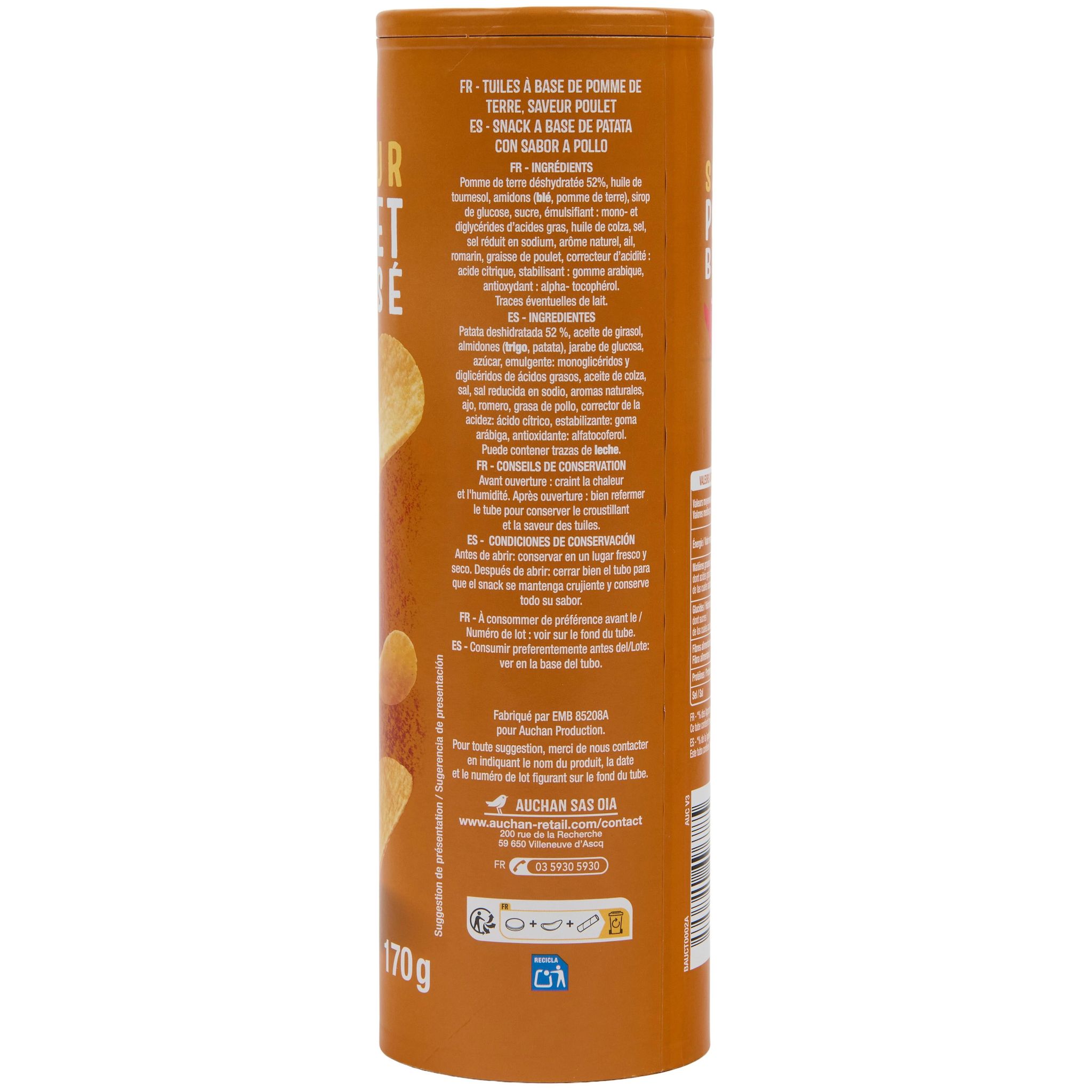 Voir la diapositive 3 : AUCHAN Tuiles saveur poulet braisé 170g