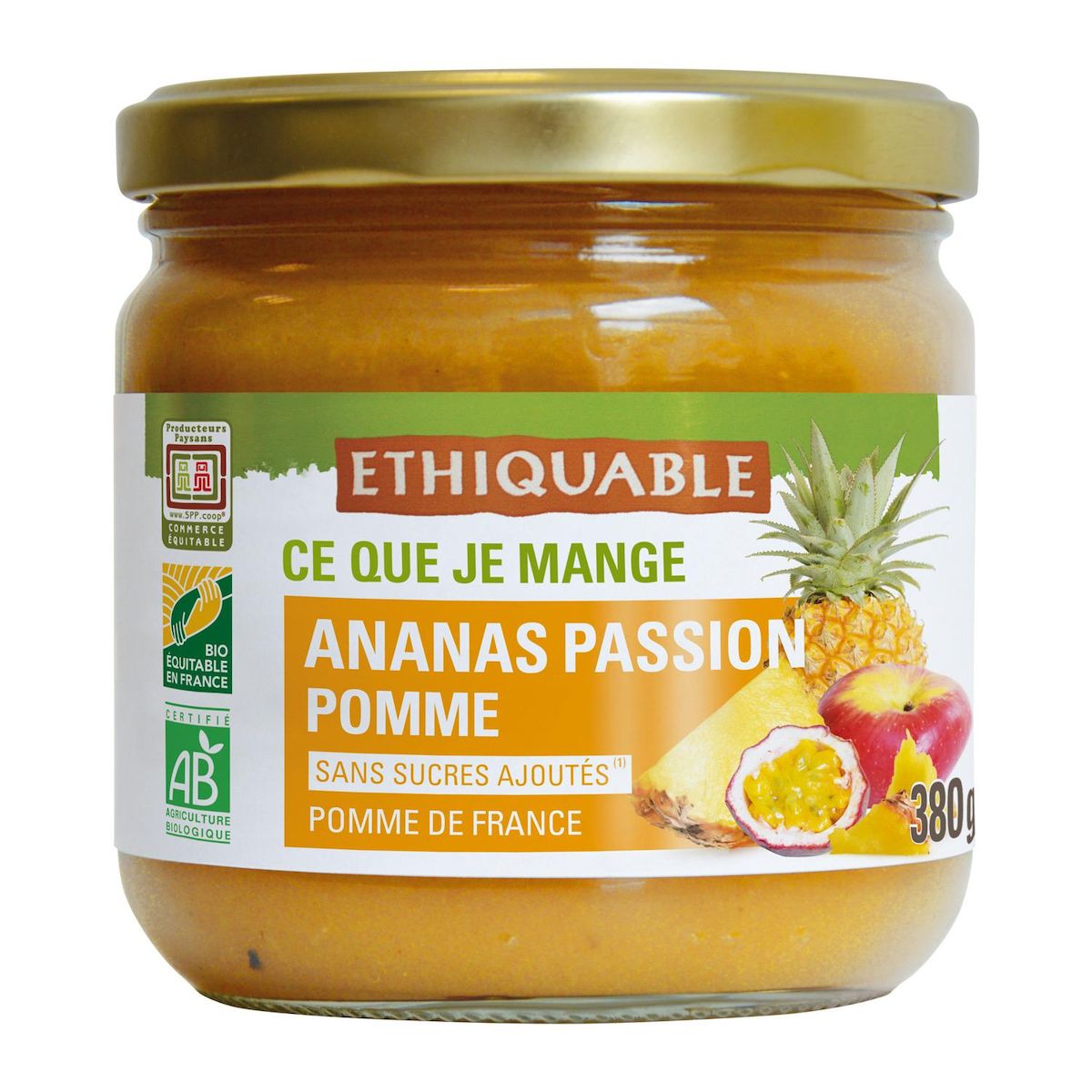 ETHIQUABLE Purée ananas passion pomme sans sucres ajoutés 380g pas cher ...