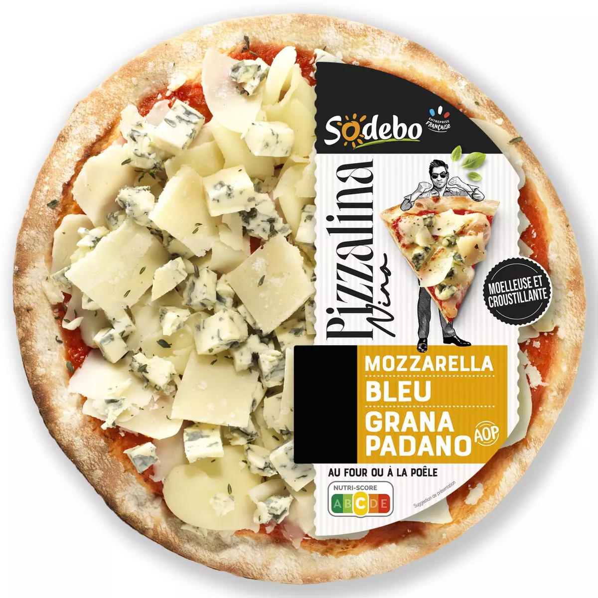 SODEBO Pizzalina Nino Pizza à la mozzarella bleu et grana padano à partager 265g