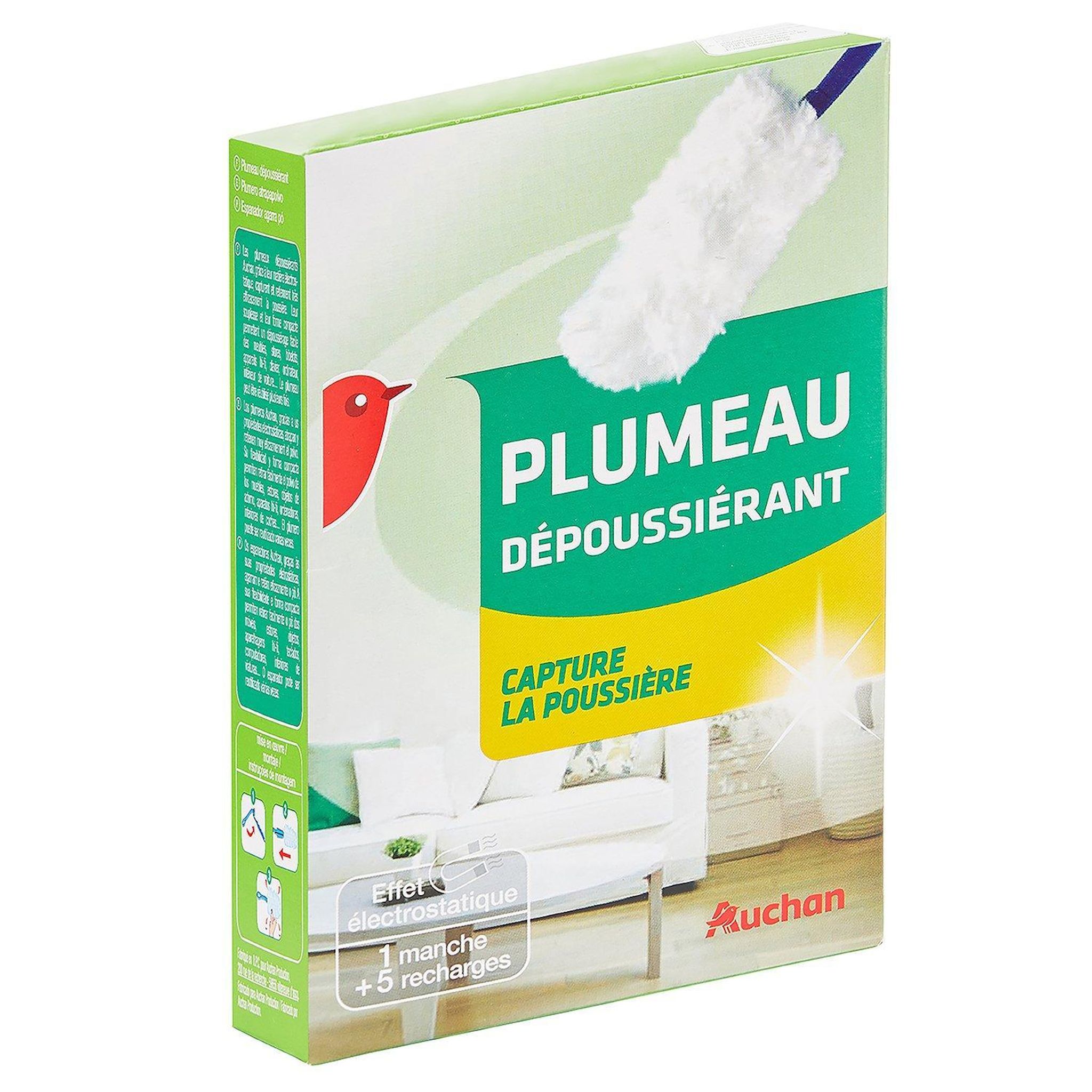 Voir la diapositive 4 : AUCHAN Plumeau dépoussiérant effet électrostatique 1 manche + 5 recharges