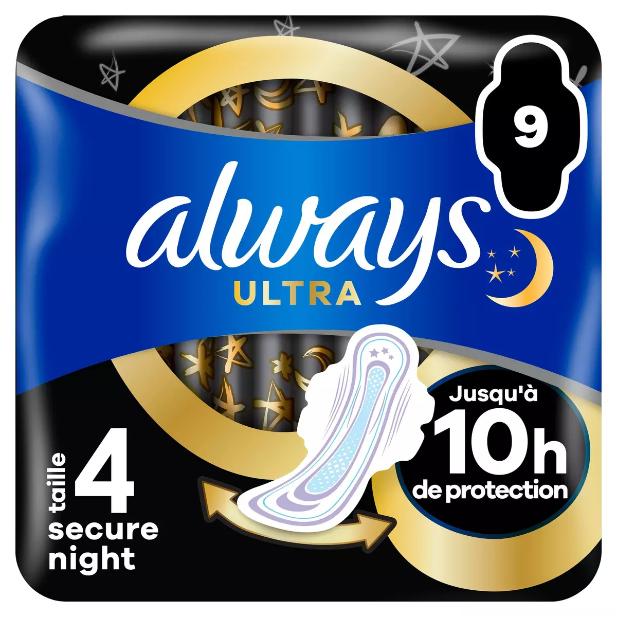 ALWAYS Serviette hygiénique ultra secure nuit 9 serviettes