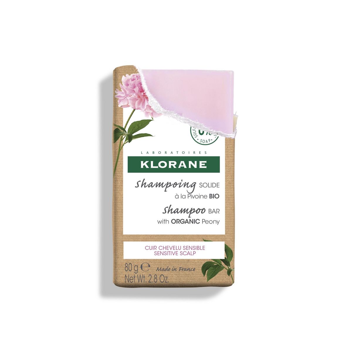 KLORANE Shampooing solide à la pivoine bio pour cuir chevelu sensible 80g