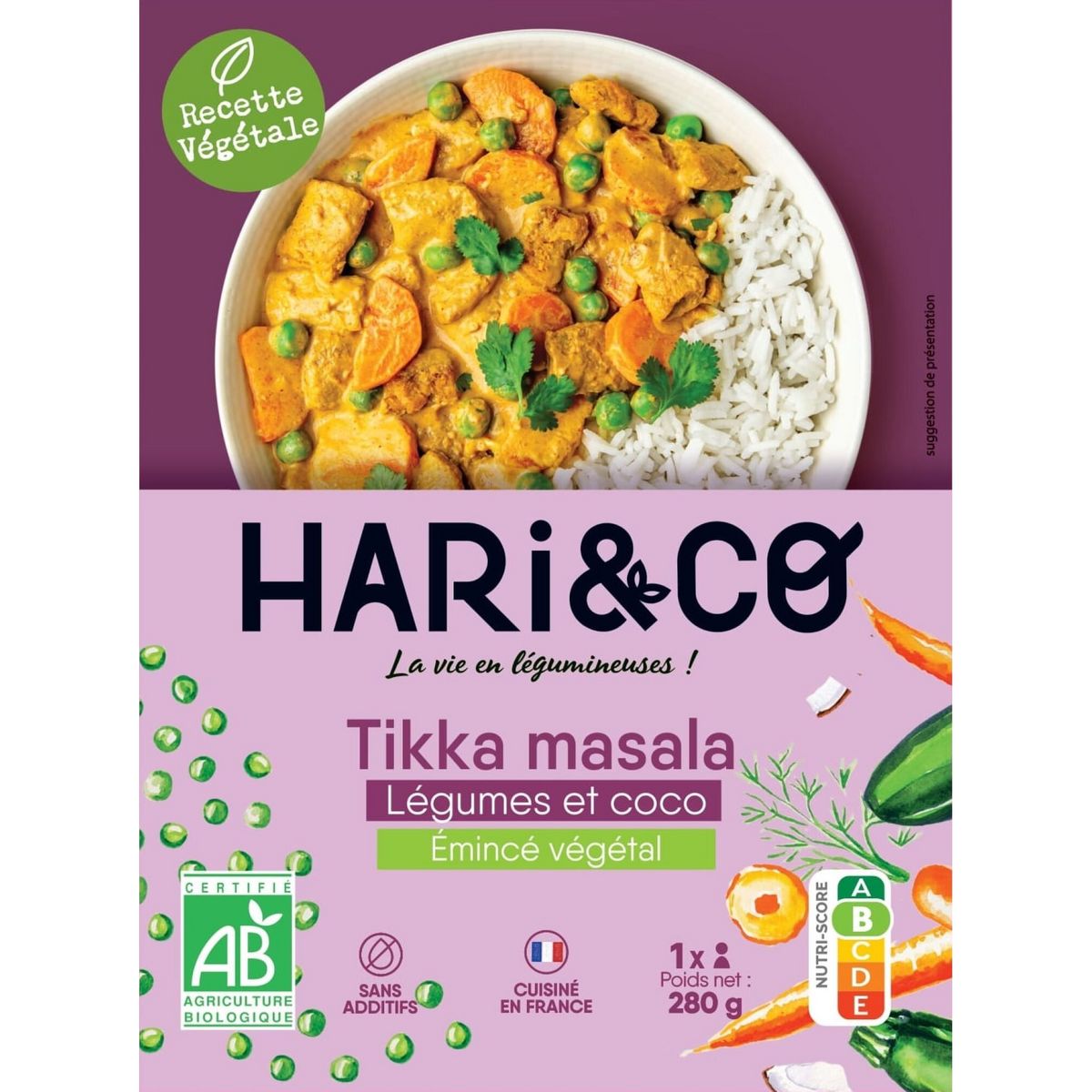 HARI&CO Emincé végétal tikka masala légumes et coco 1 part 280g