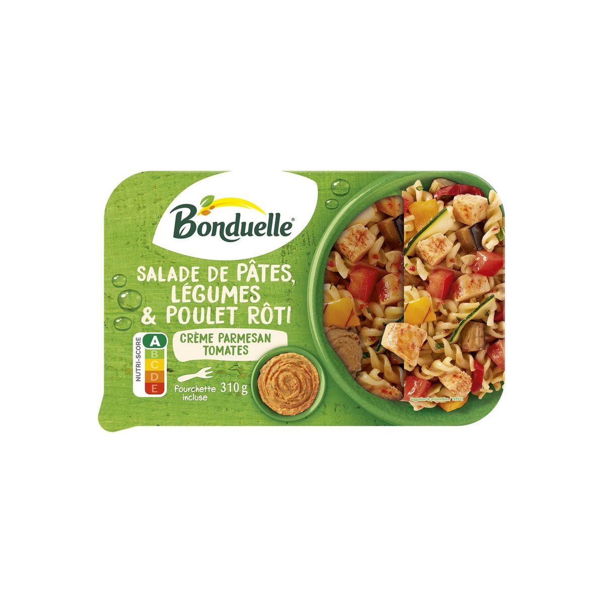 BONDUELLE Salade de pâtes légumes poulet rôti crème parmesan et tomates  1 part 310g