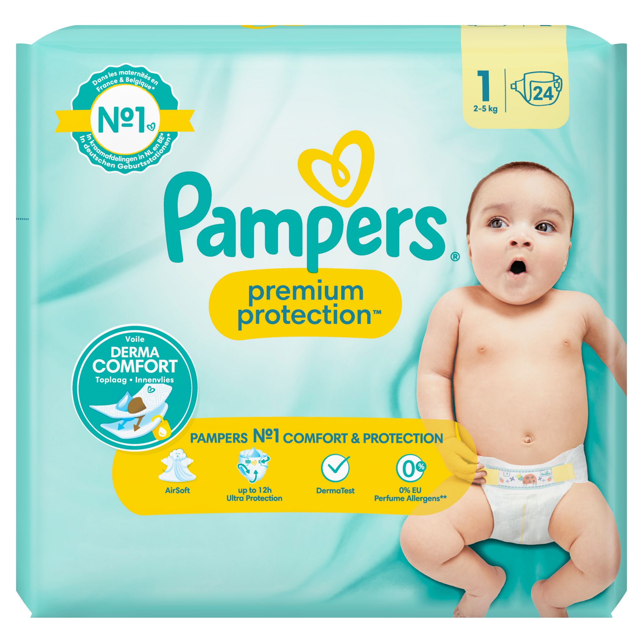 Voir la diapositive 2 : PAMPERS Premium protection couches taille 1 (2-5kg) 24 couches