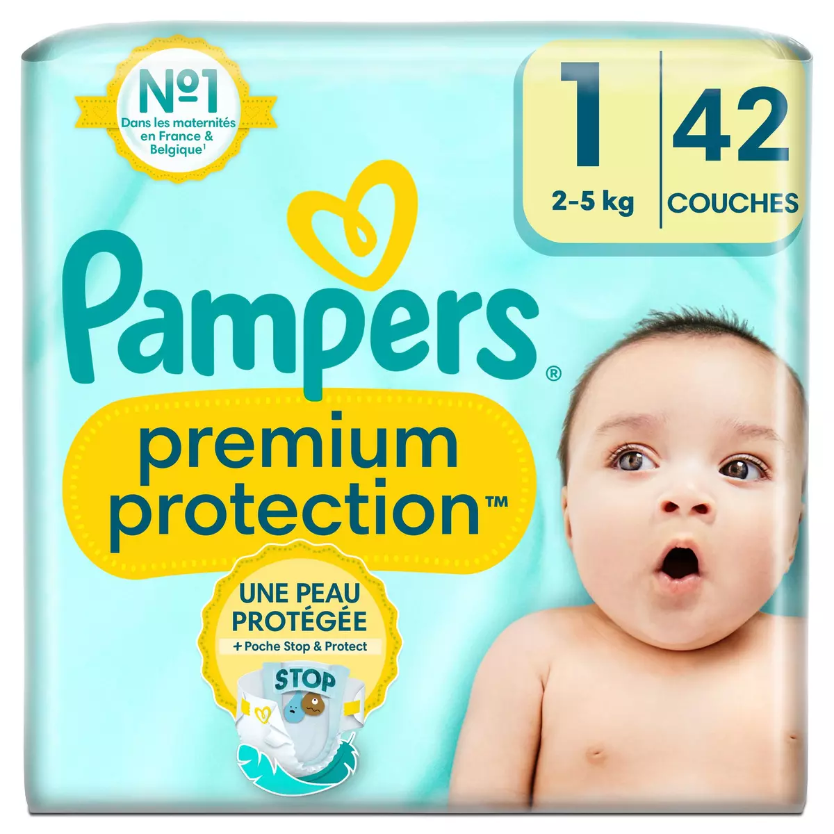 Couches Pampers Premium Protection - Taille 1 (2-5kg) - 42 pièces