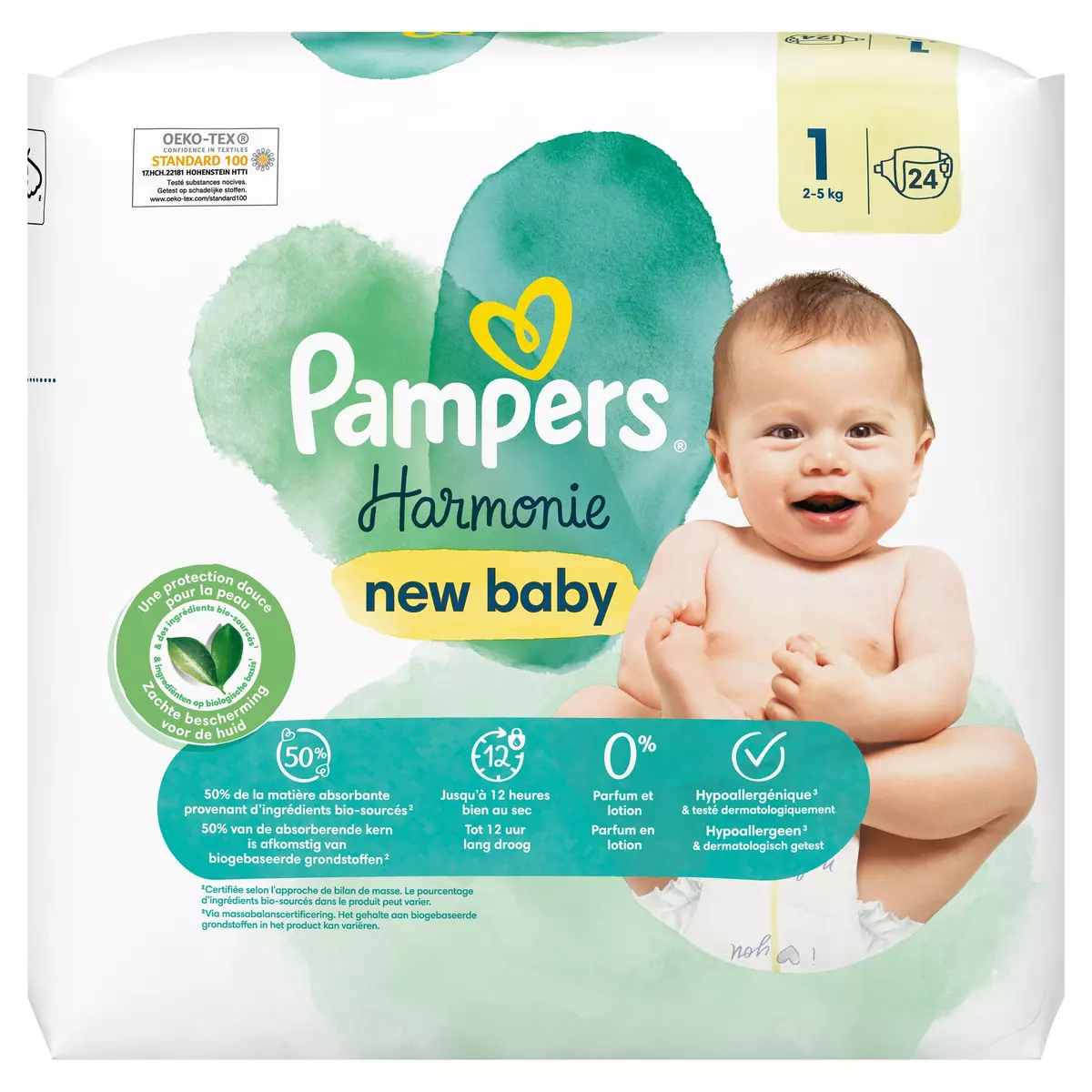 PAMPERS Harmonie new baby couches taille 1 (2-5kg) 24 couches pas cher 