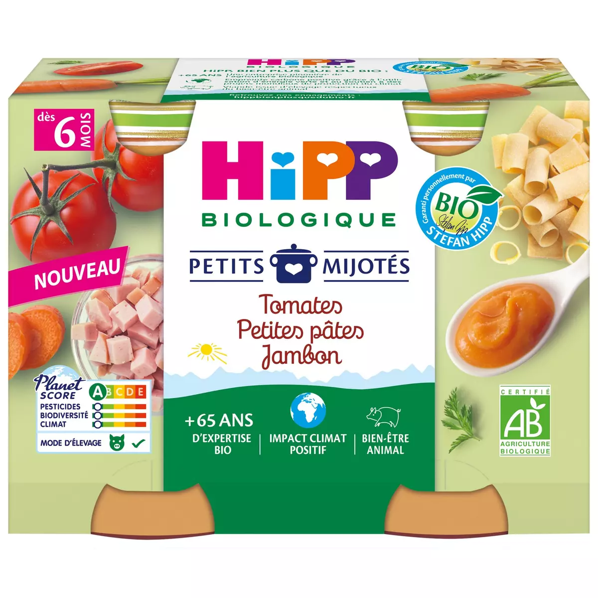 HIPP Petits mijotés petit pot tomates petites pâtes jambon bio dès 6 mois 2x190g