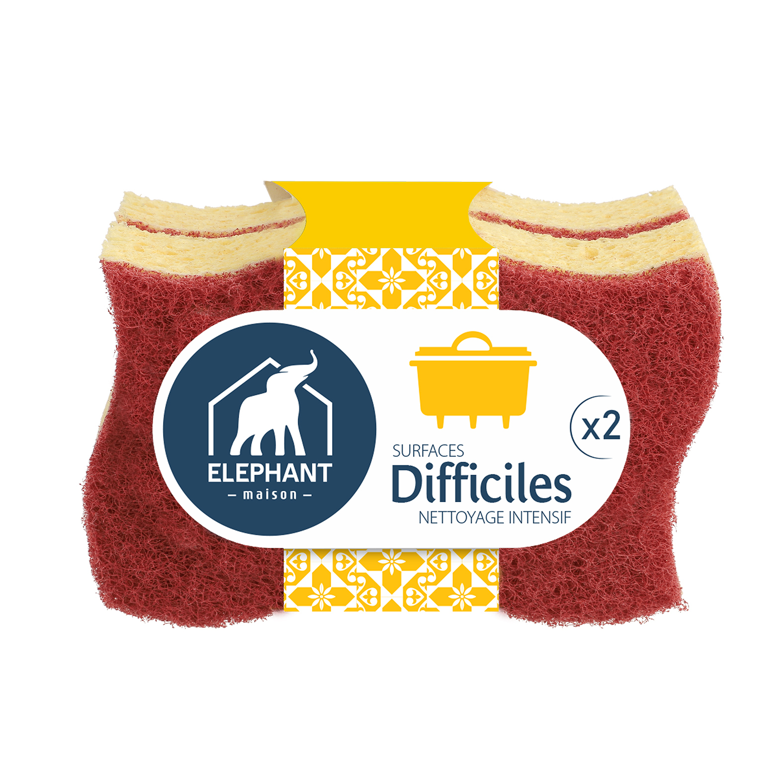Voir la diapositive 2 : ELEPHANT Éponges grattantes surfaces difficiles 2 éponges