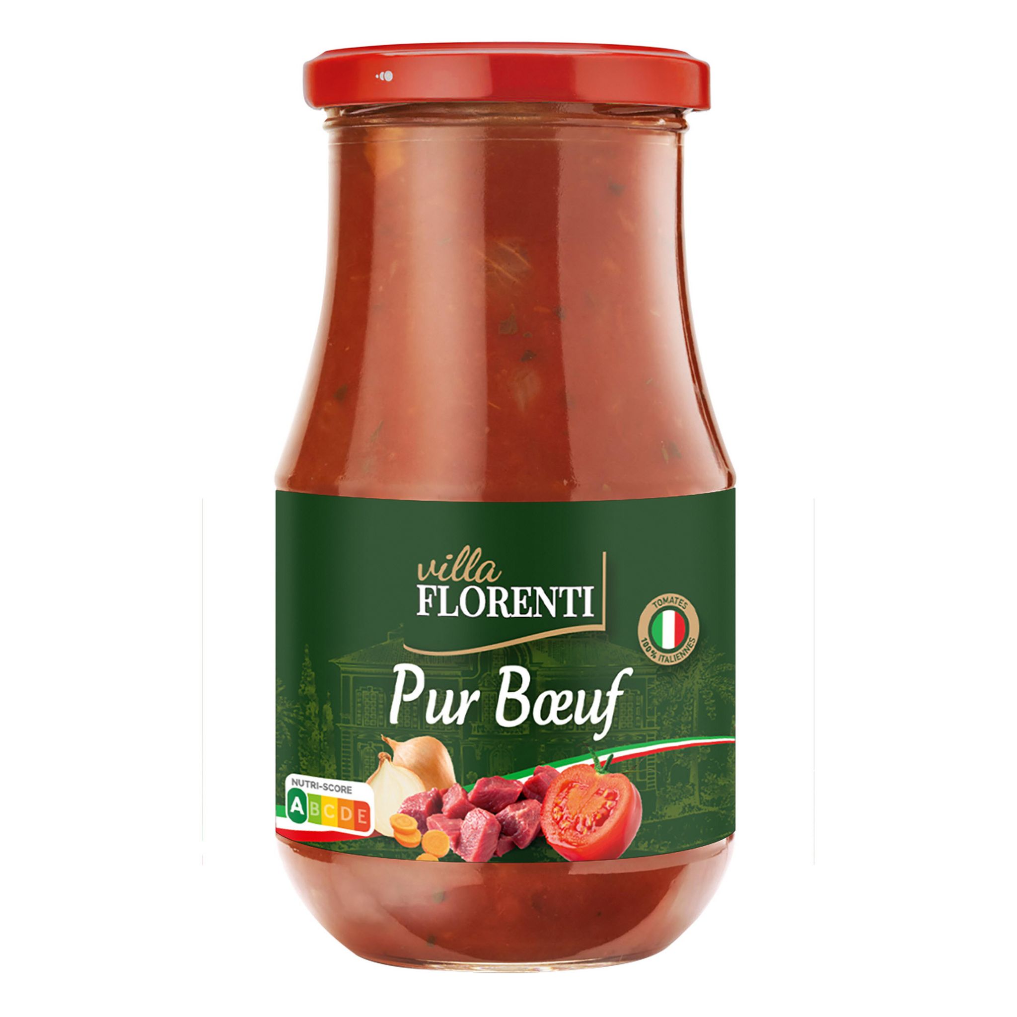 Voir la diapositive 2 : VILLA FLORENTI Sauce tomates cuisinés pur bœuf en bocal 420g