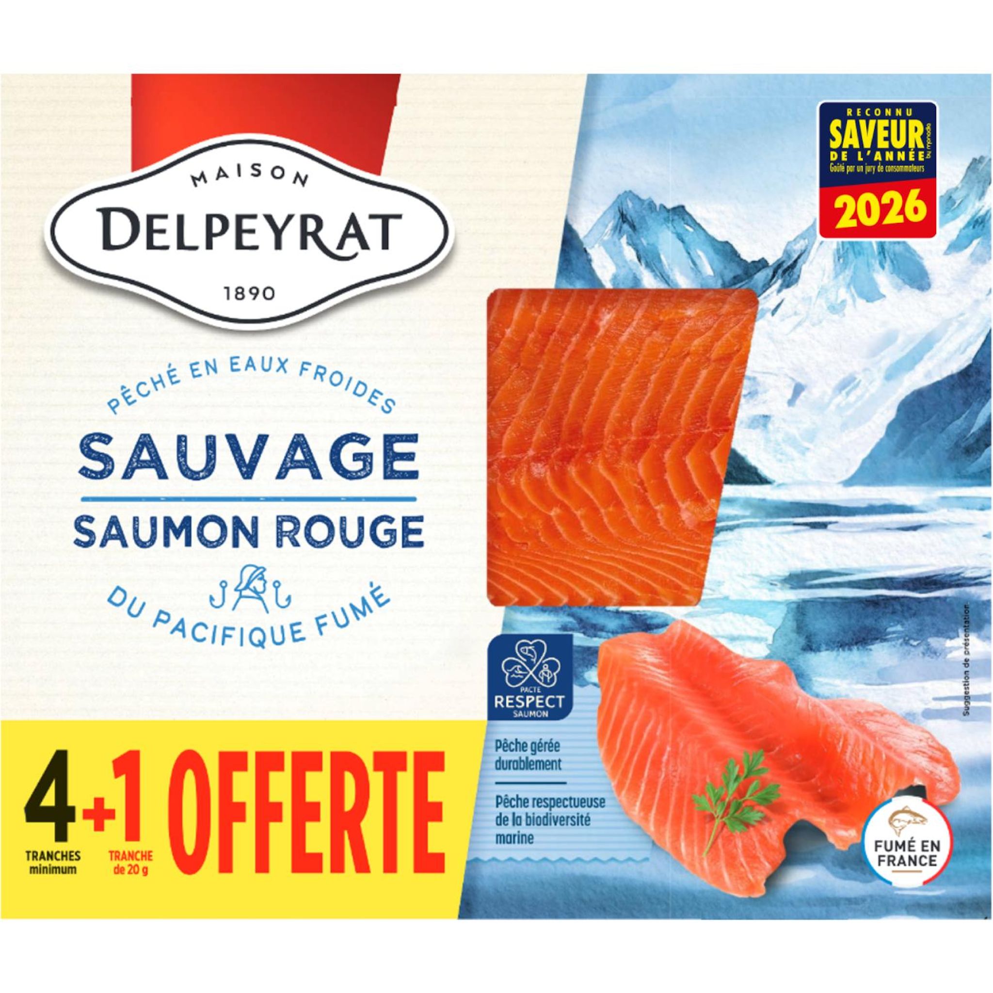 DELPEYRAT Saumon fumé sauvage du Pacifique 4+1 tranche offerte 130g